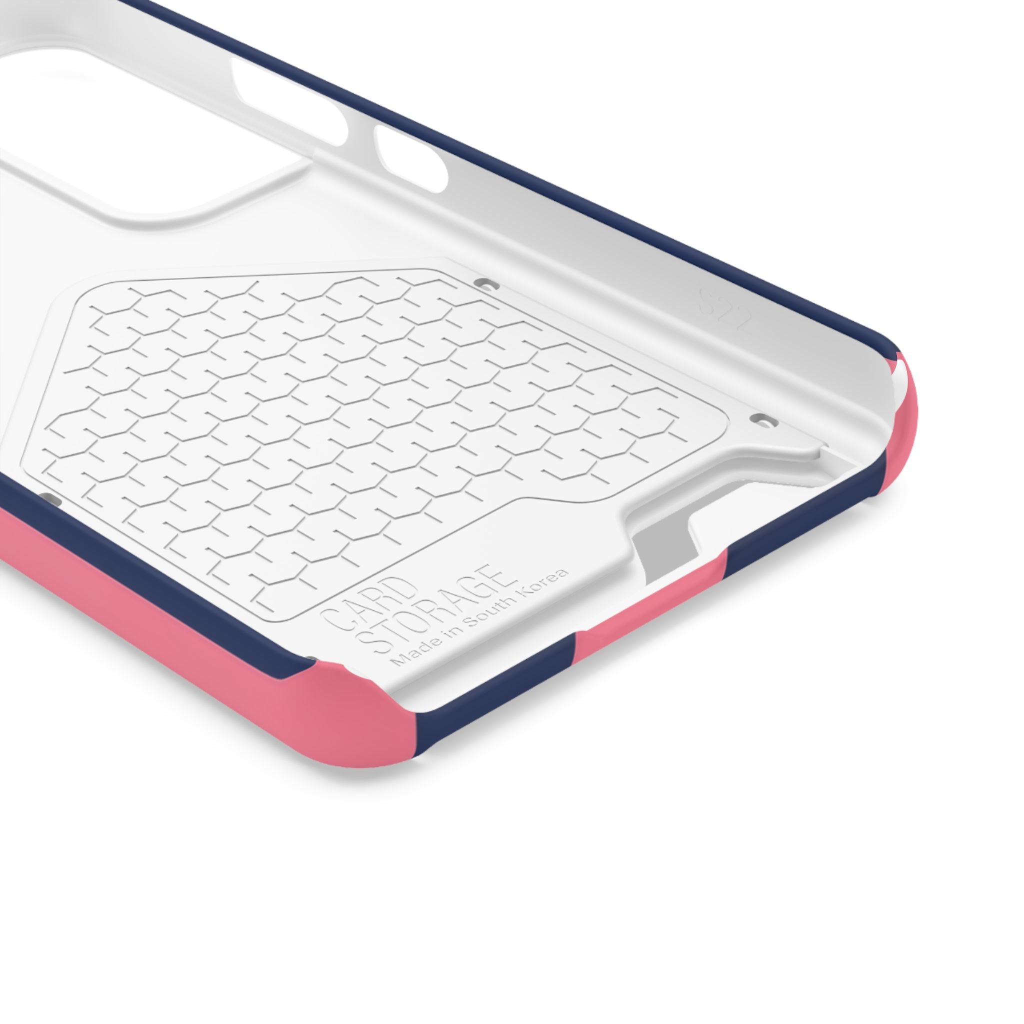 Dachshund Stripe Phone Case with Card Holder — Pink & Navy Cute Dog Wallet Case