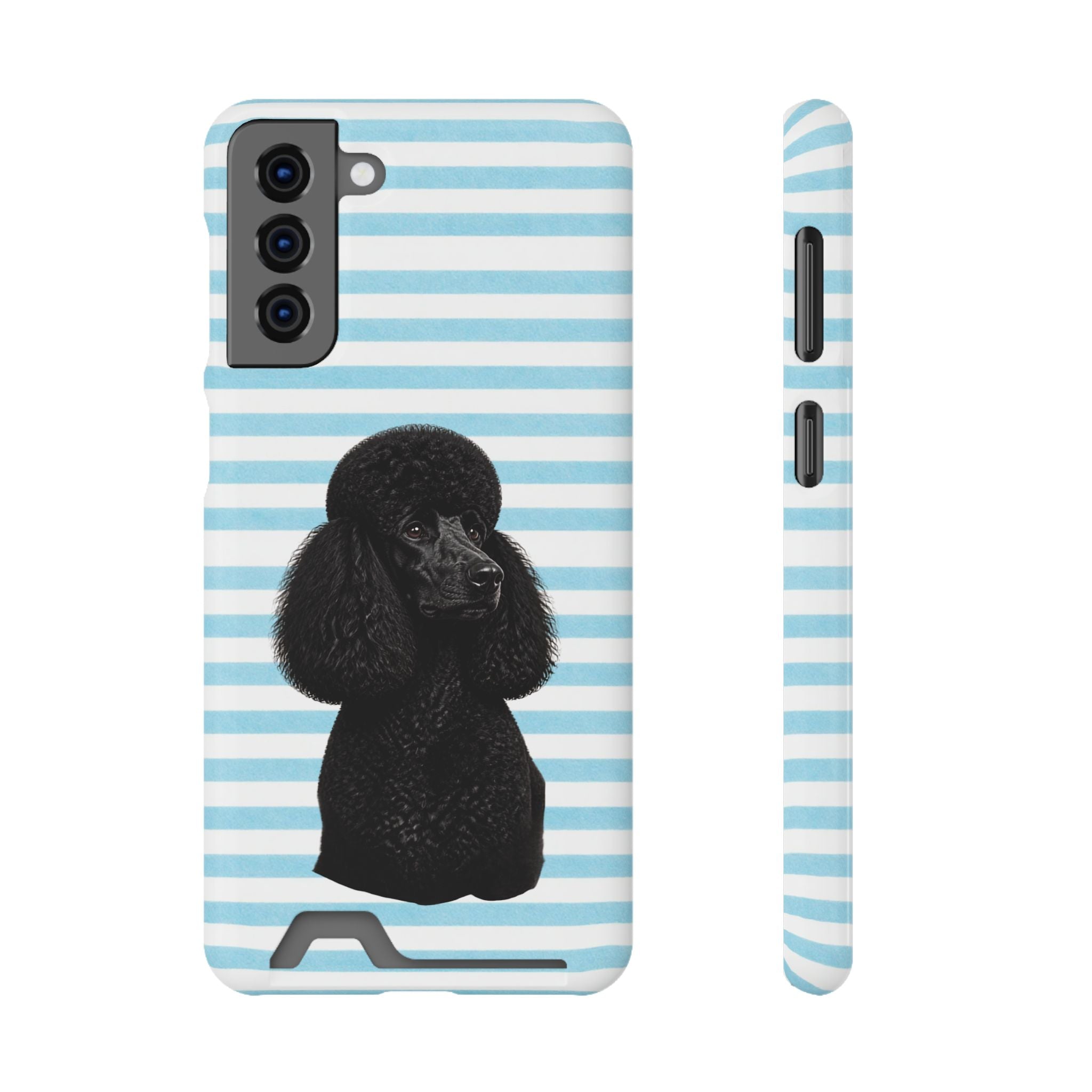 Poodle Stripe Phone Card Case – Blue Striped Wallet Case with Black Poodle