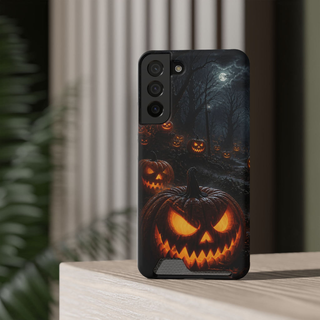 Halloween Jack-O'-Lantern Phone Card Case — Spooky Pumpkin Wallet Phone Case