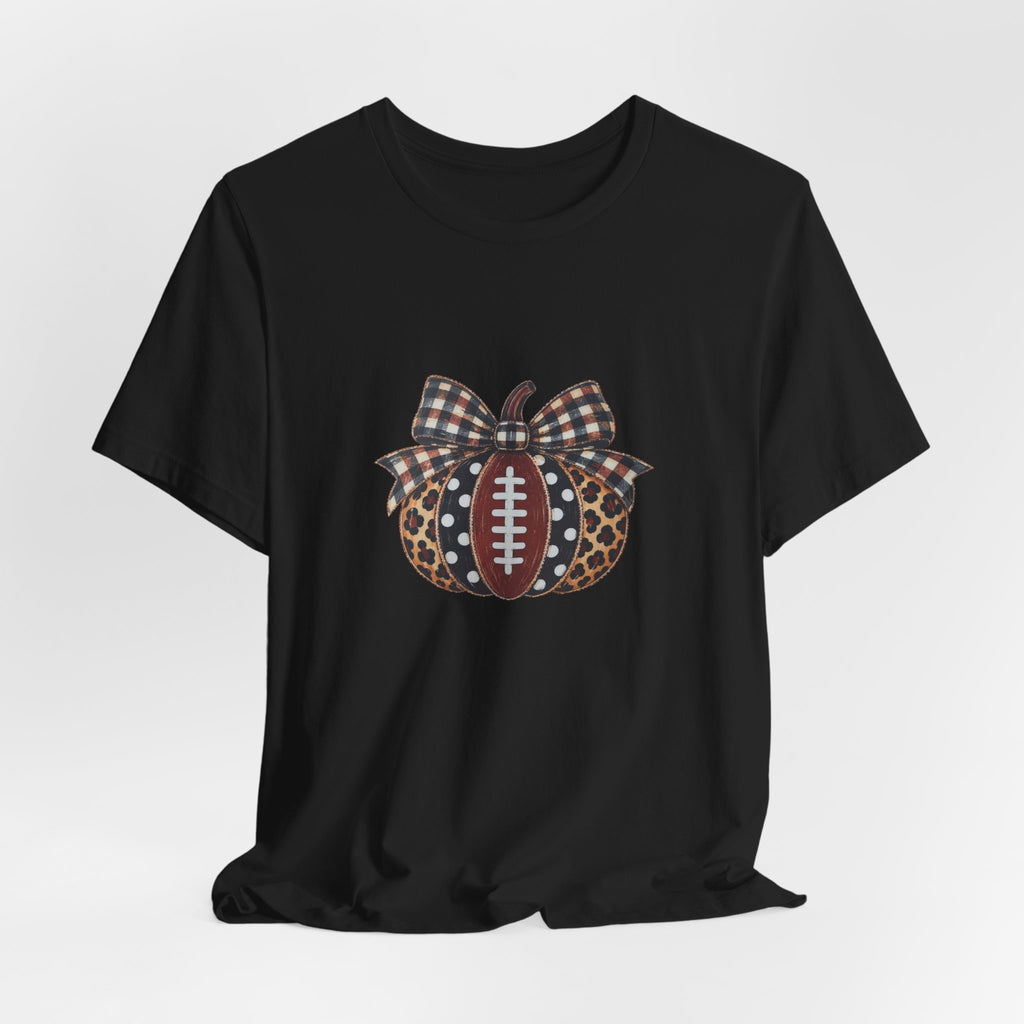 Football Pumpkin Tee — Leopard & Buffalo Plaid Bow Fall Football Shirt