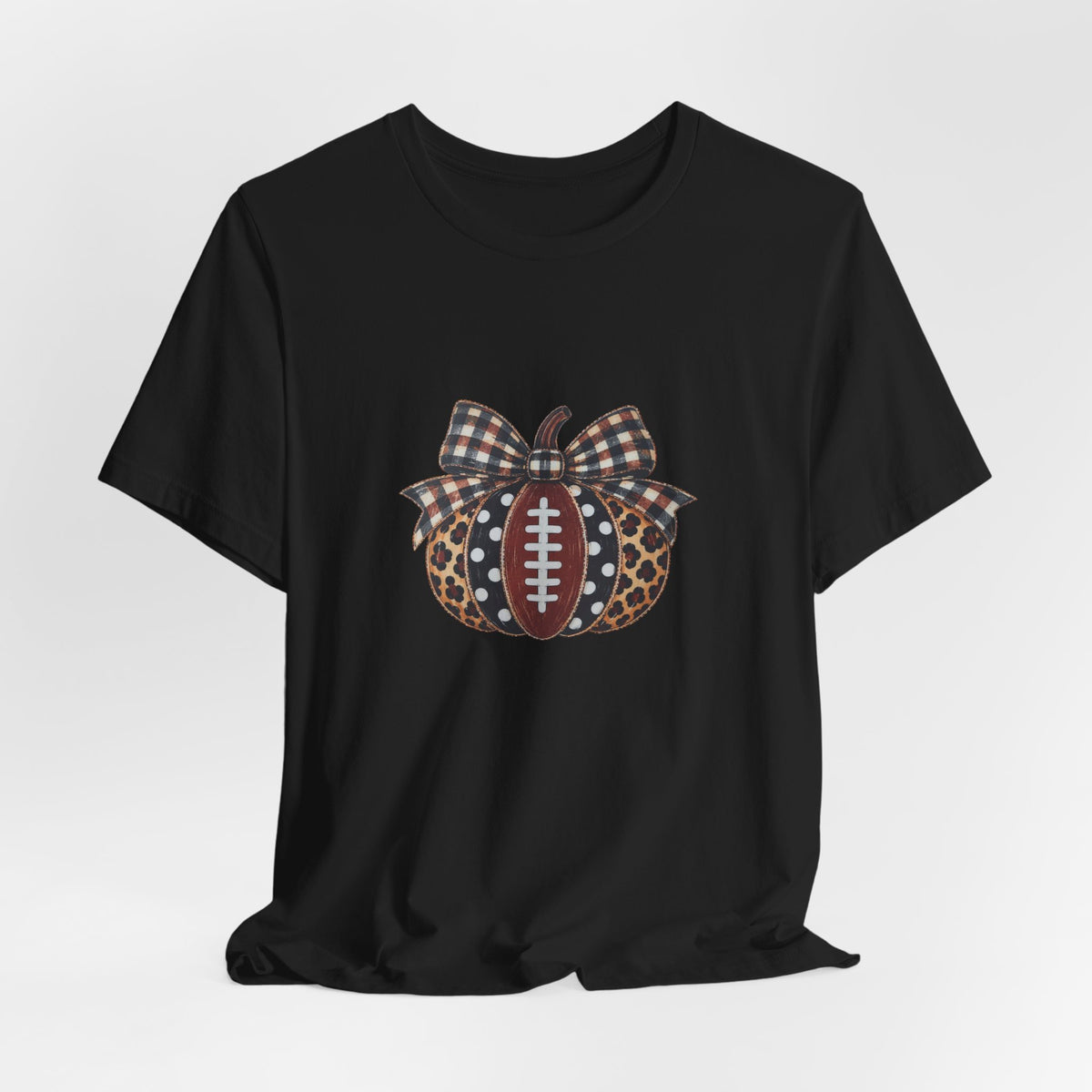 Football Pumpkin Tee — Leopard & Buffalo Plaid Bow Fall Football Shirt