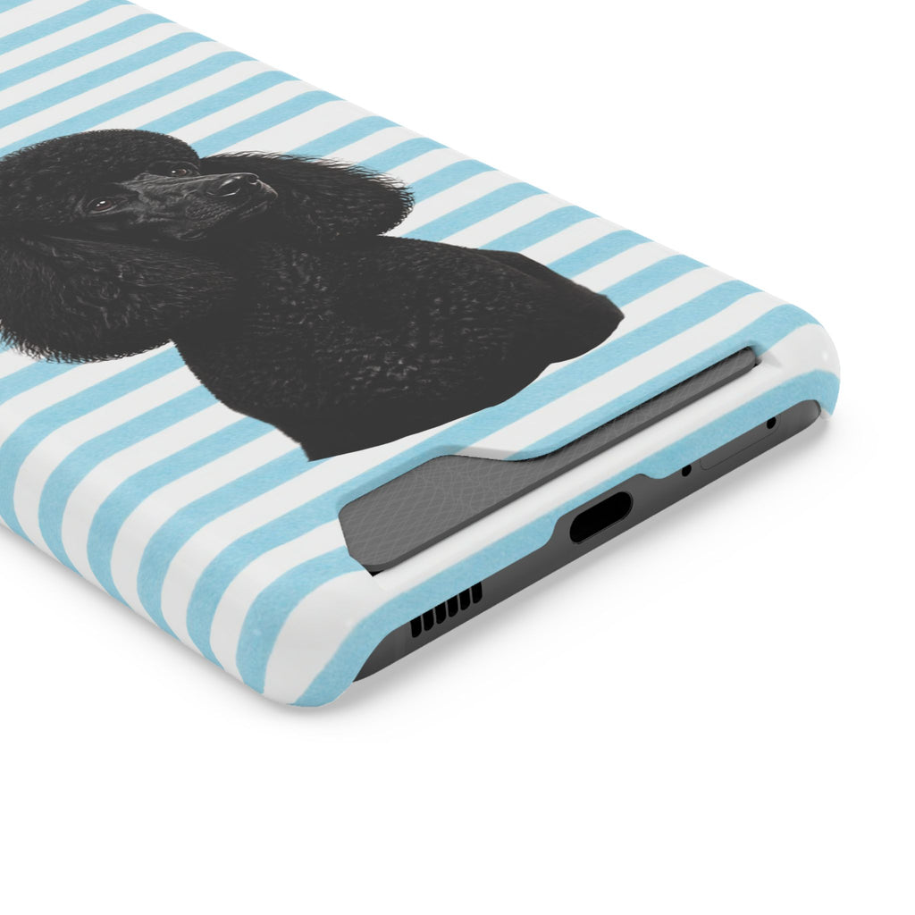 Poodle Stripe Phone Card Case – Blue Striped Wallet Case with Black Poodle