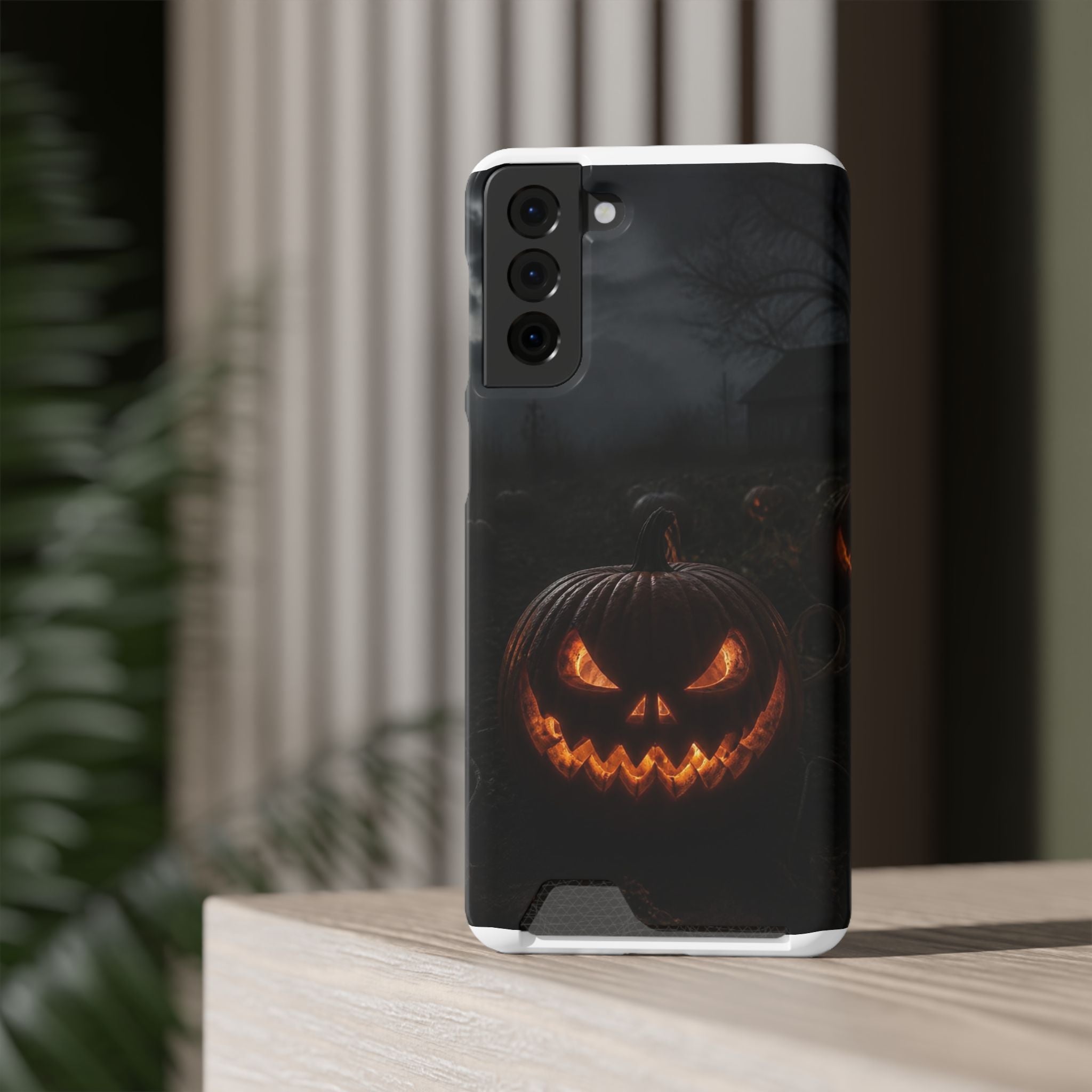 Jack-O'-Lantern Halloween Phone Card Case — Spooky Pumpkin Wallet Phone Case