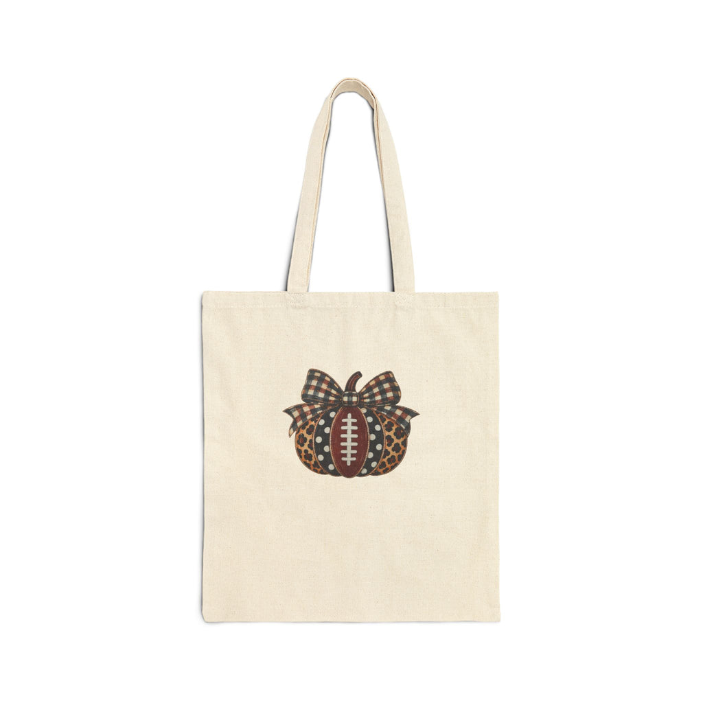 Football Pumpkin Tote Bag — Fall Football & Halloween Canvas Tote