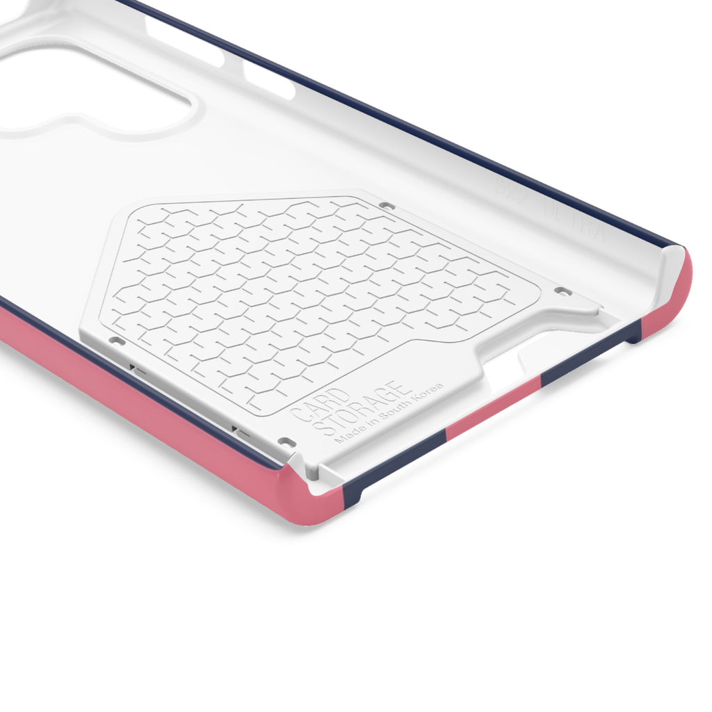 Dachshund Stripe Phone Case with Card Holder — Pink & Navy Cute Dog Wallet Case