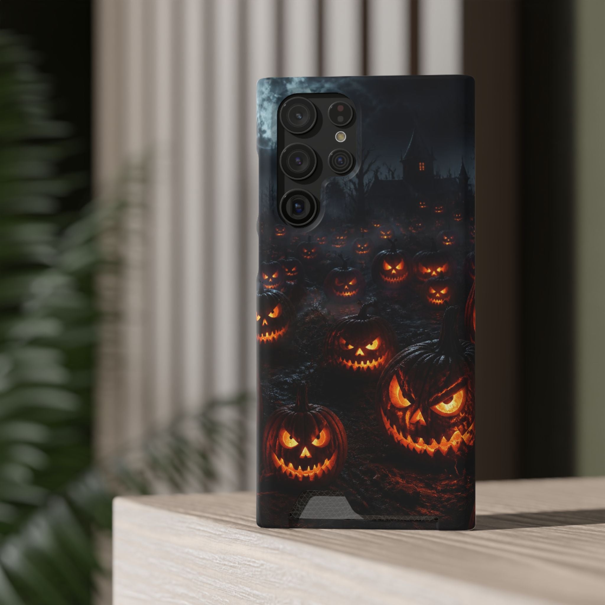 Halloween Jack-o'-Lantern Phone Card Case — Spooky Pumpkin Wallet Case