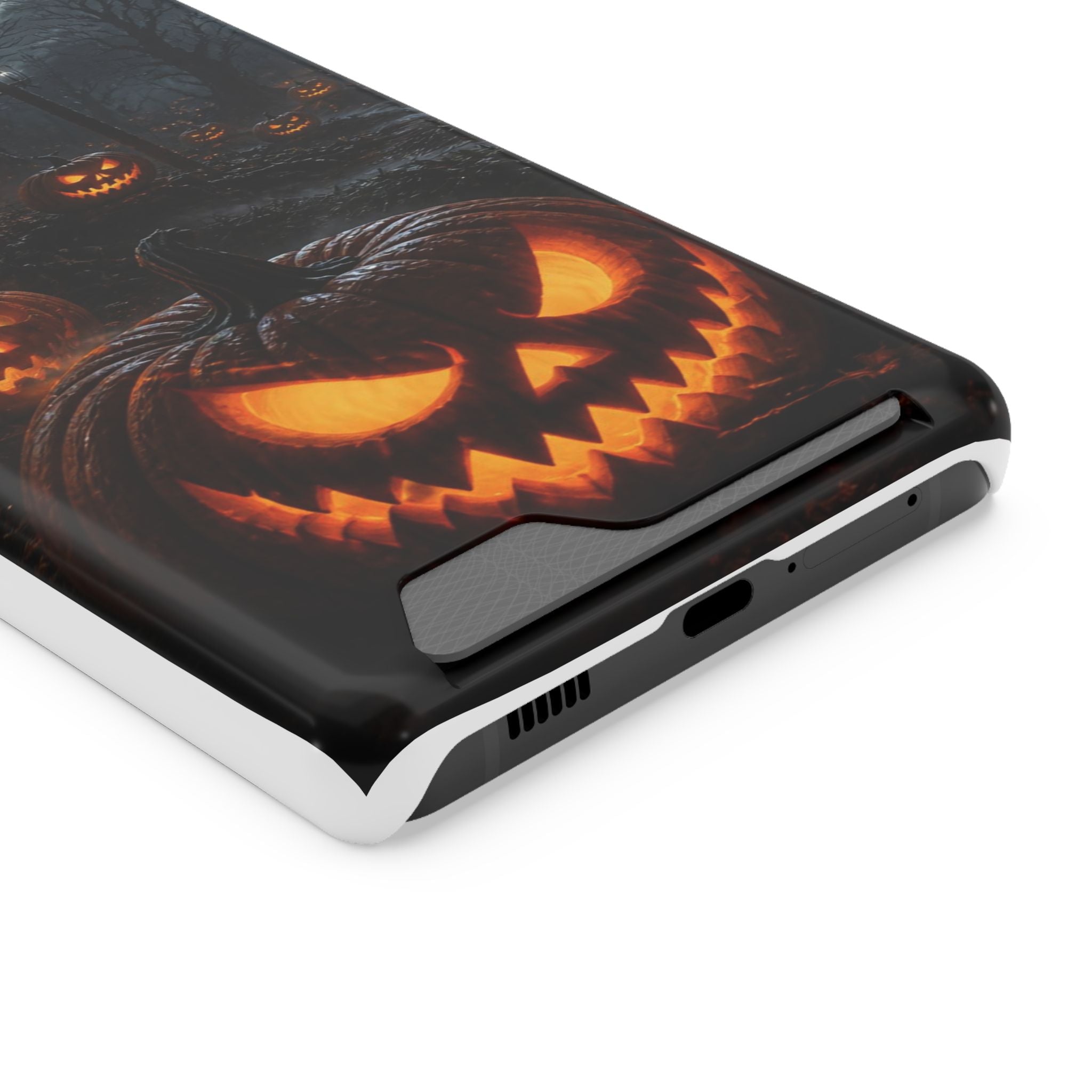 Halloween Jack-O'-Lantern Phone Card Case — Spooky Pumpkin Wallet Phone Case