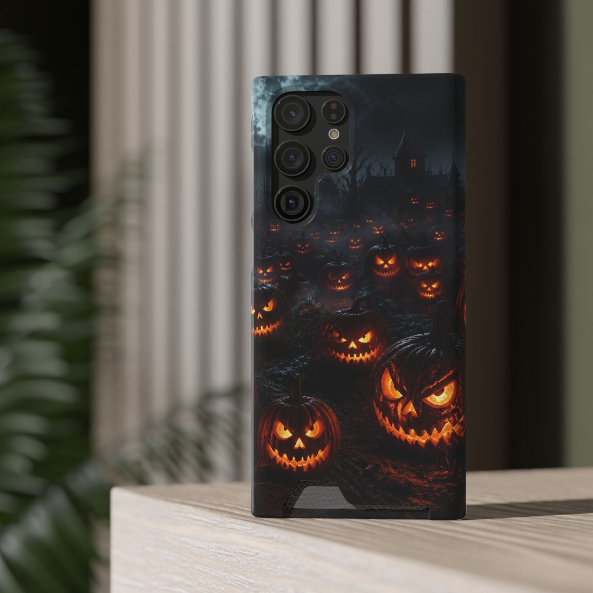 Halloween Jack-o'-Lantern Phone Card Case — Spooky Pumpkin Wallet Case