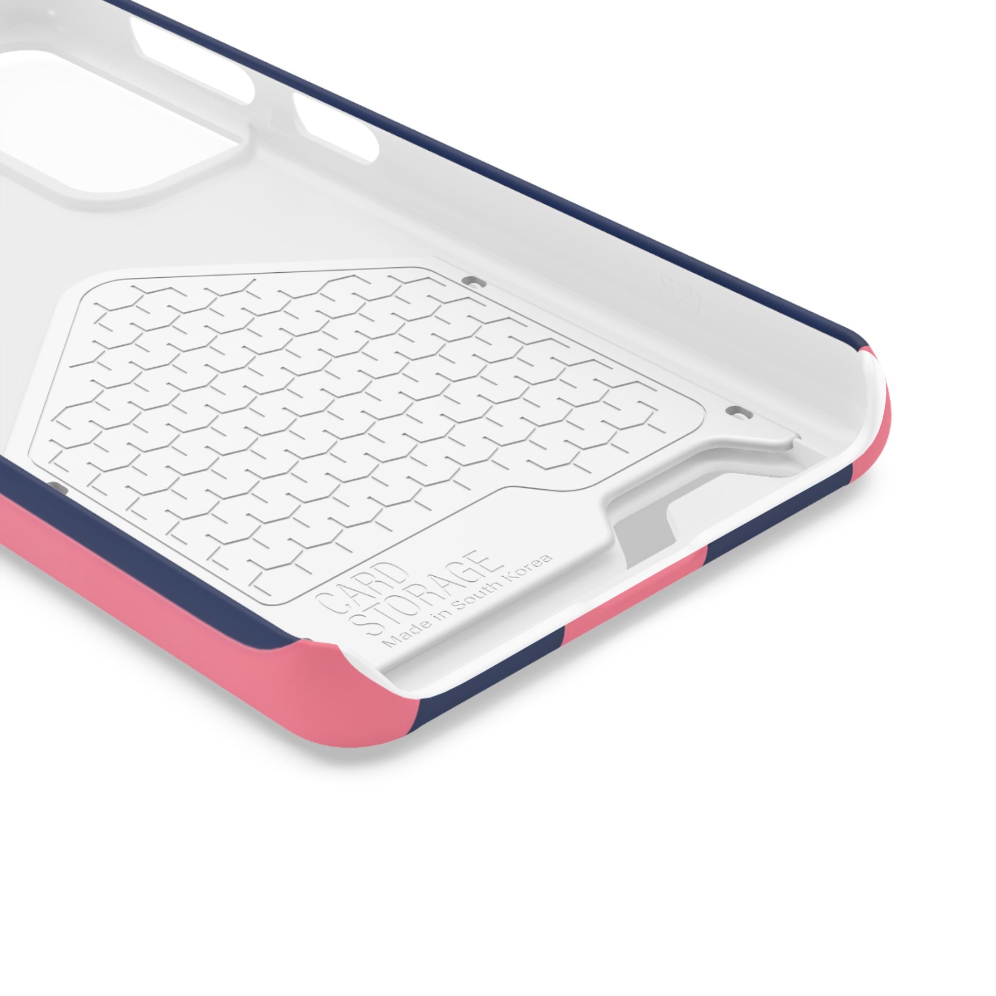 Dachshund Stripe Phone Case with Card Holder — Pink & Navy Cute Dog Wallet Case