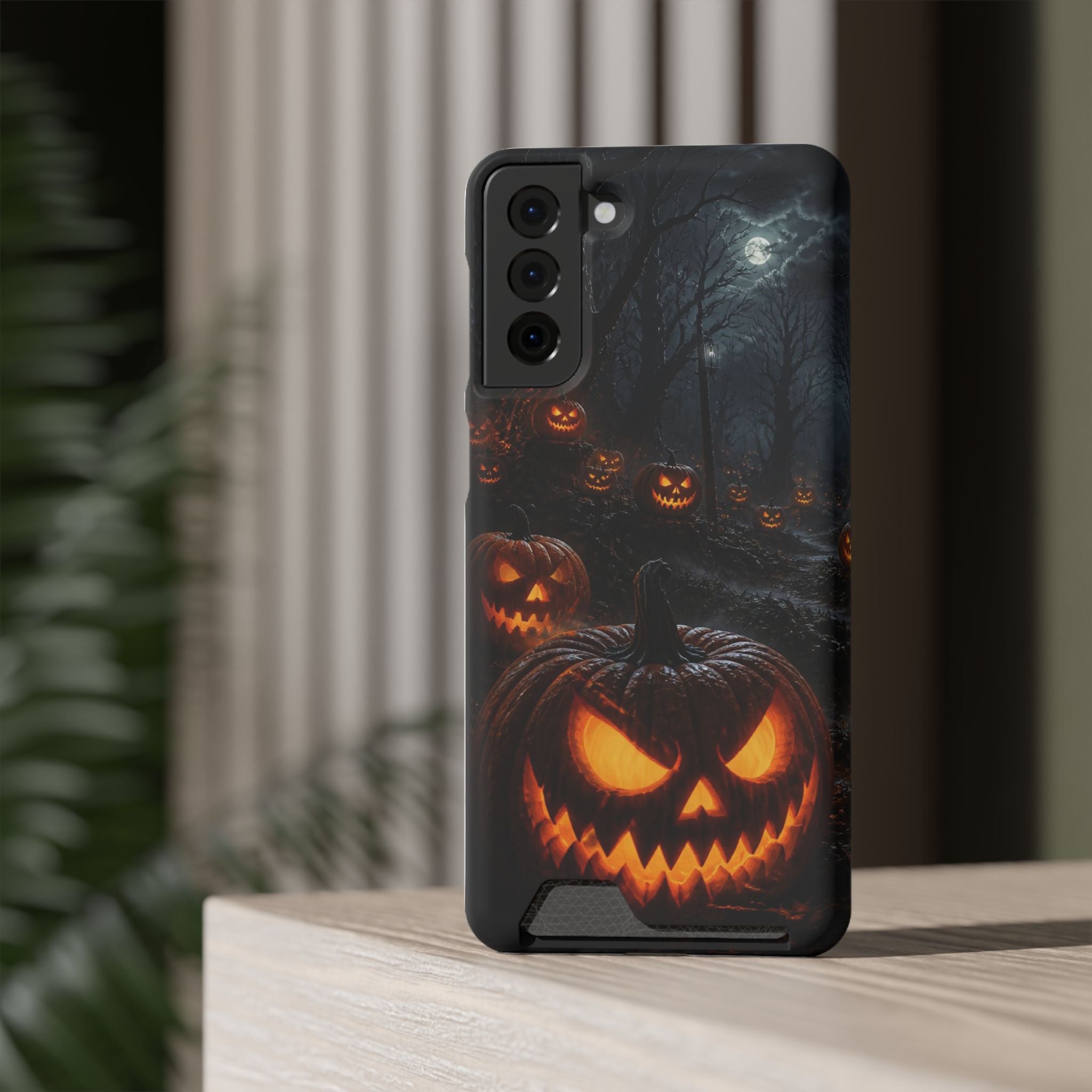 Halloween Jack-O'-Lantern Phone Card Case — Spooky Pumpkin Wallet Phone Case