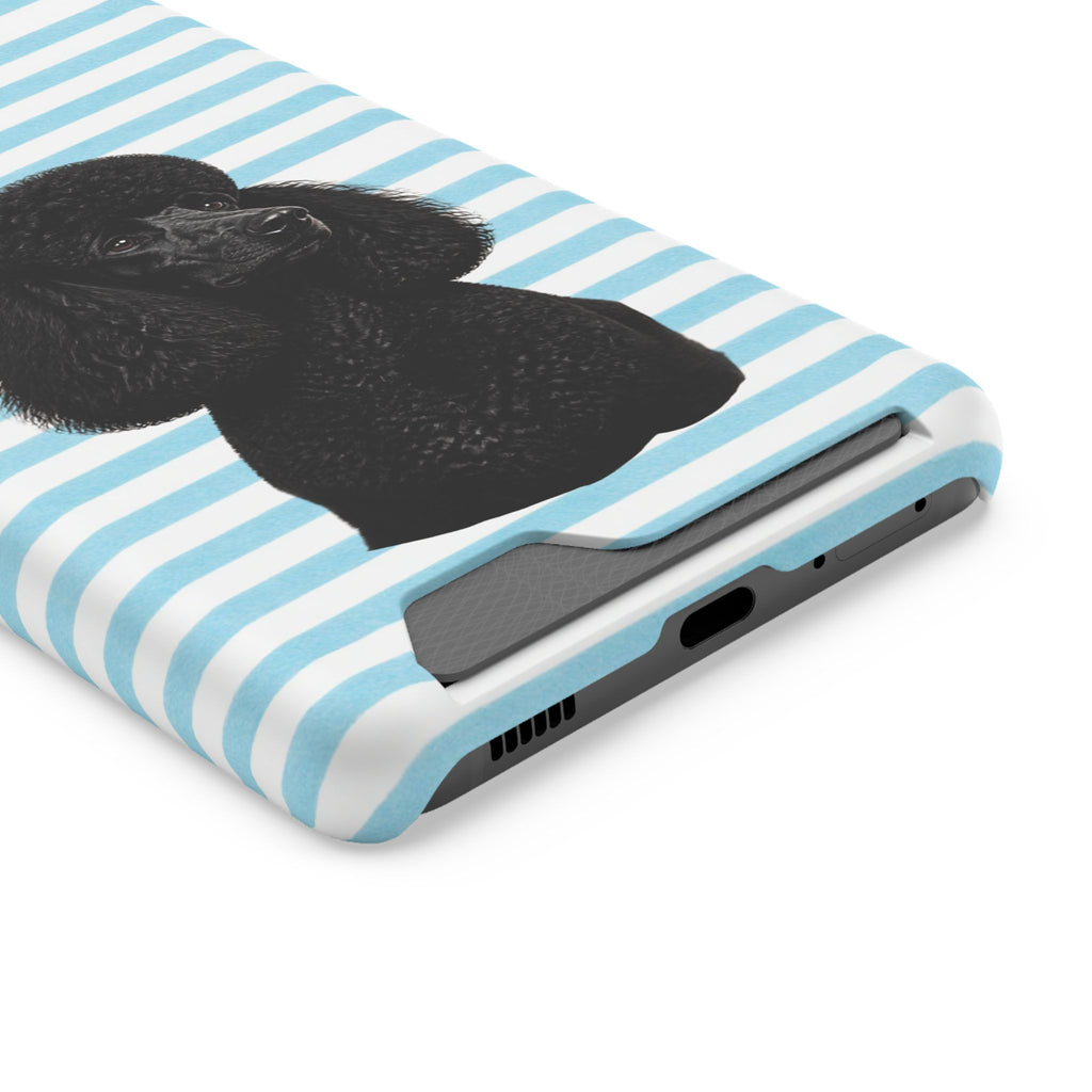 Poodle Stripe Phone Card Case – Blue Striped Wallet Case with Black Poodle