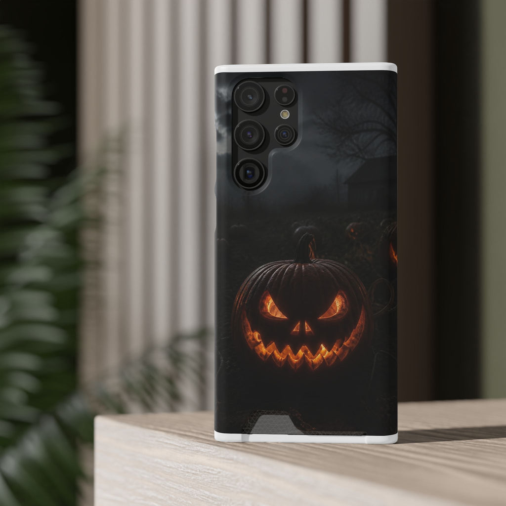 Jack-O'-Lantern Halloween Phone Card Case — Spooky Pumpkin Wallet Phone Case