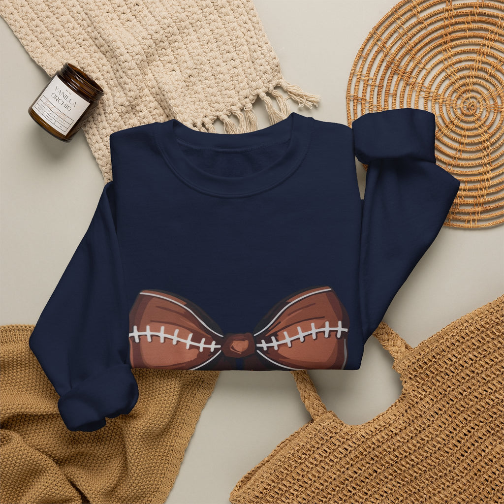 Football Bow Sweatshirt - Cute Game Day Ribbon Crewneck for Fans