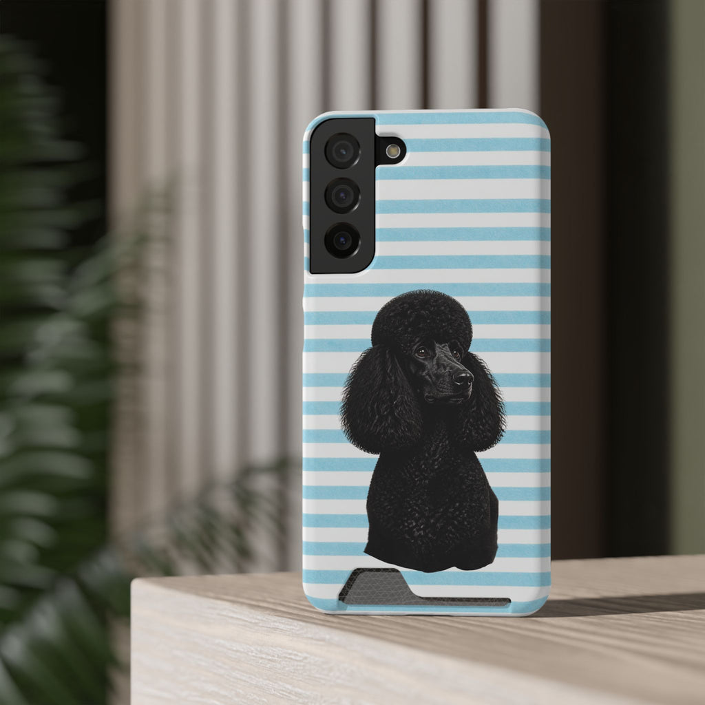Poodle Stripe Phone Card Case – Blue Striped Wallet Case with Black Poodle