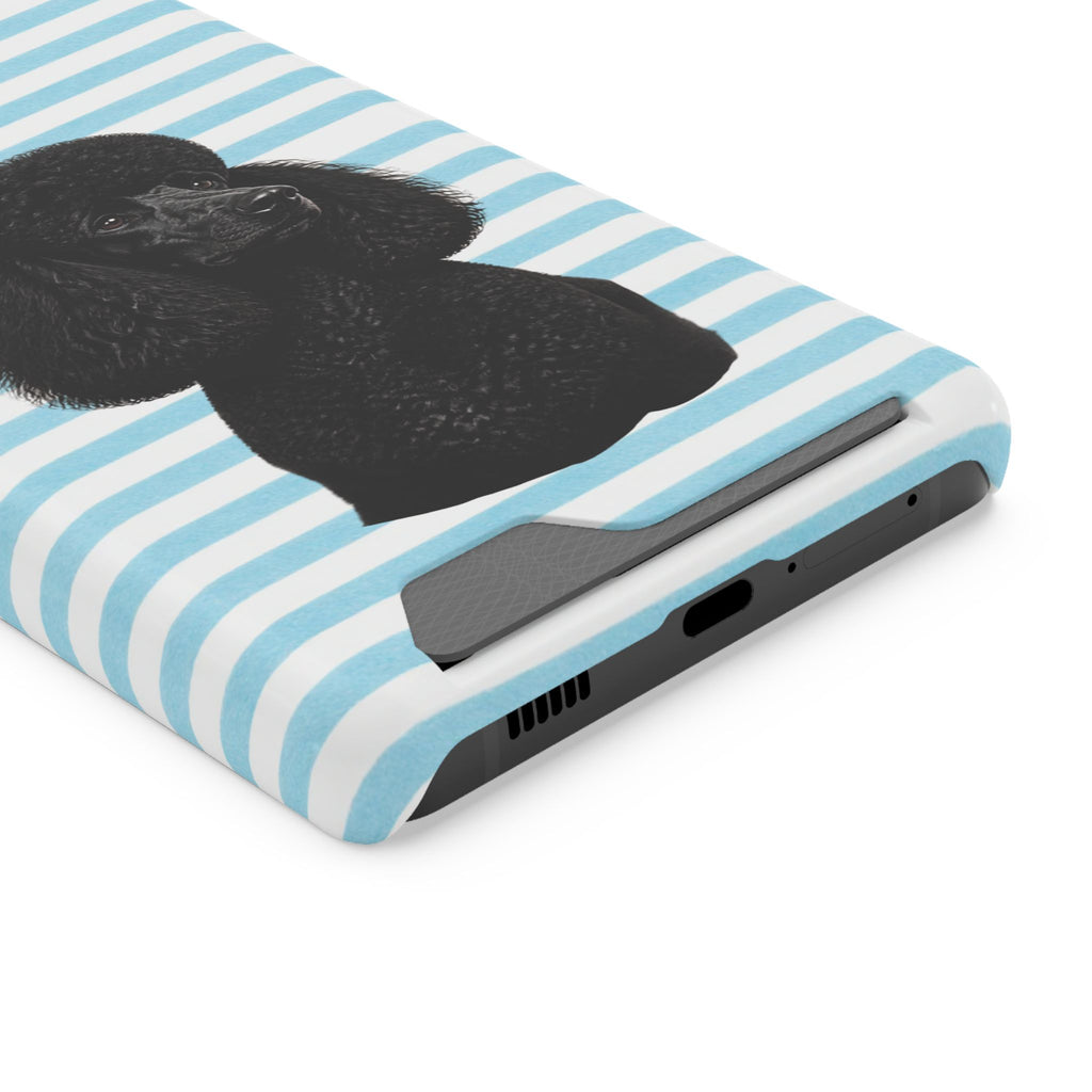 Poodle Stripe Phone Card Case – Blue Striped Wallet Case with Black Poodle