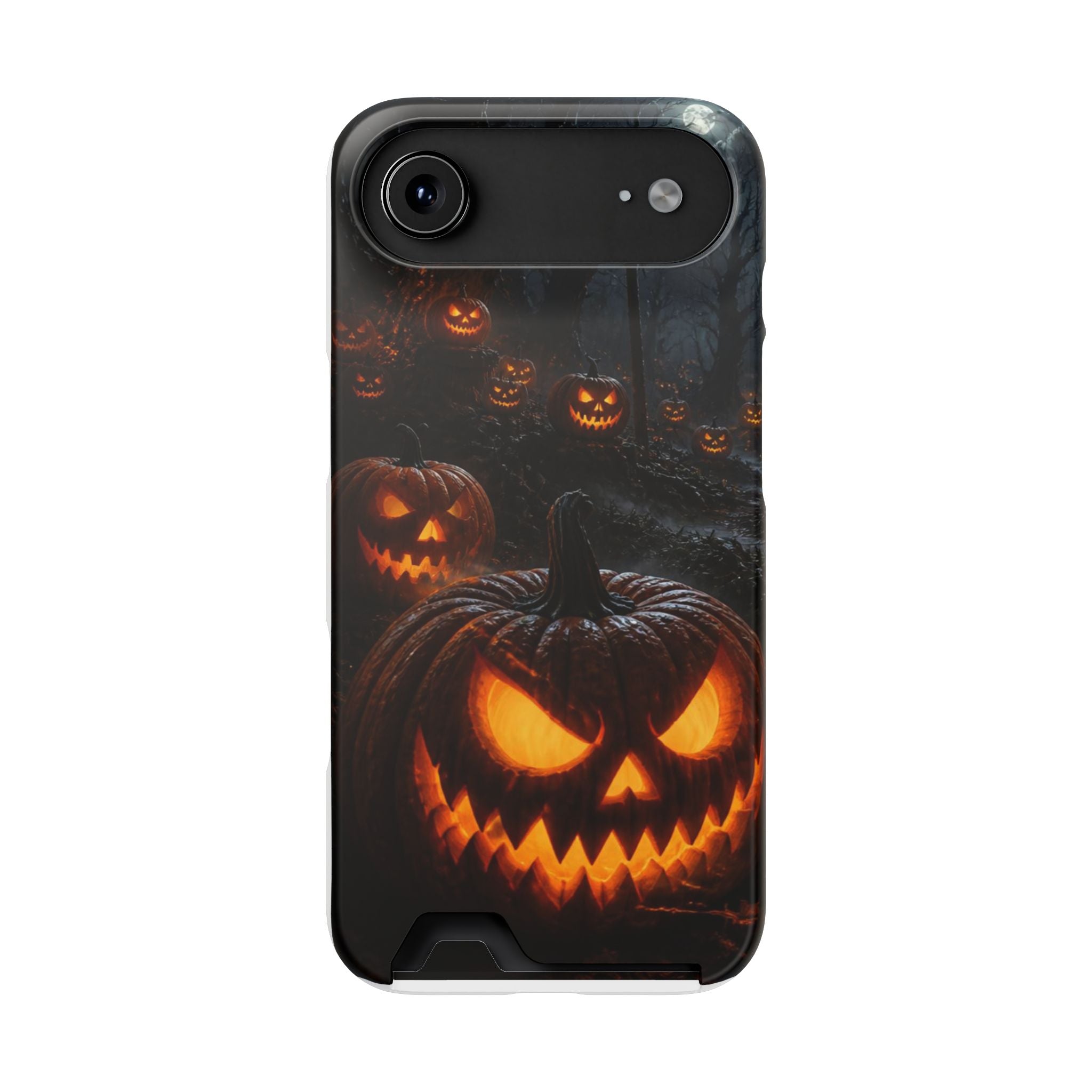 Halloween Jack-O'-Lantern Phone Card Case — Spooky Pumpkin Night Wallet Case