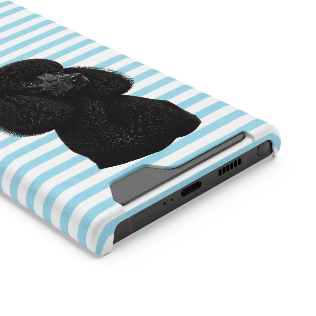 Poodle Stripe Phone Card Case – Blue Striped Wallet Case with Black Poodle