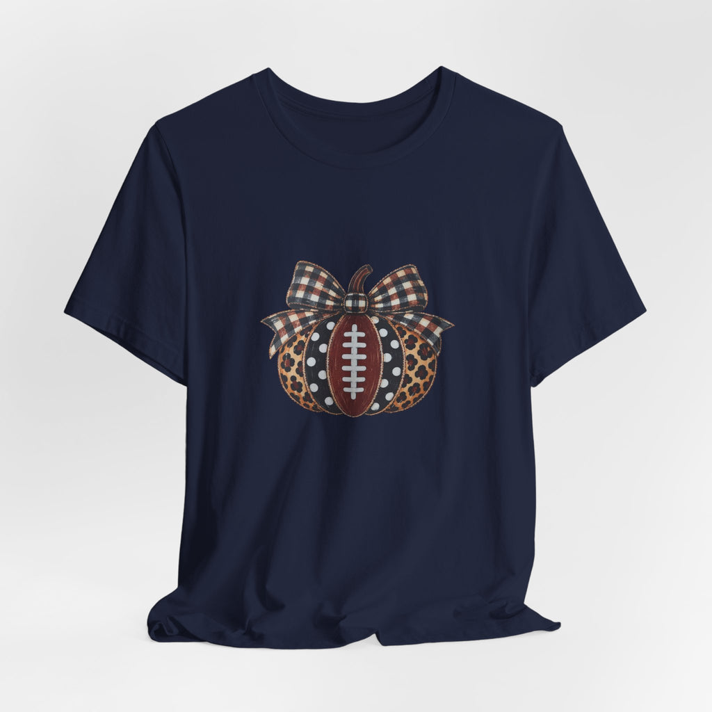 Football Pumpkin Tee — Leopard & Buffalo Plaid Bow Fall Football Shirt