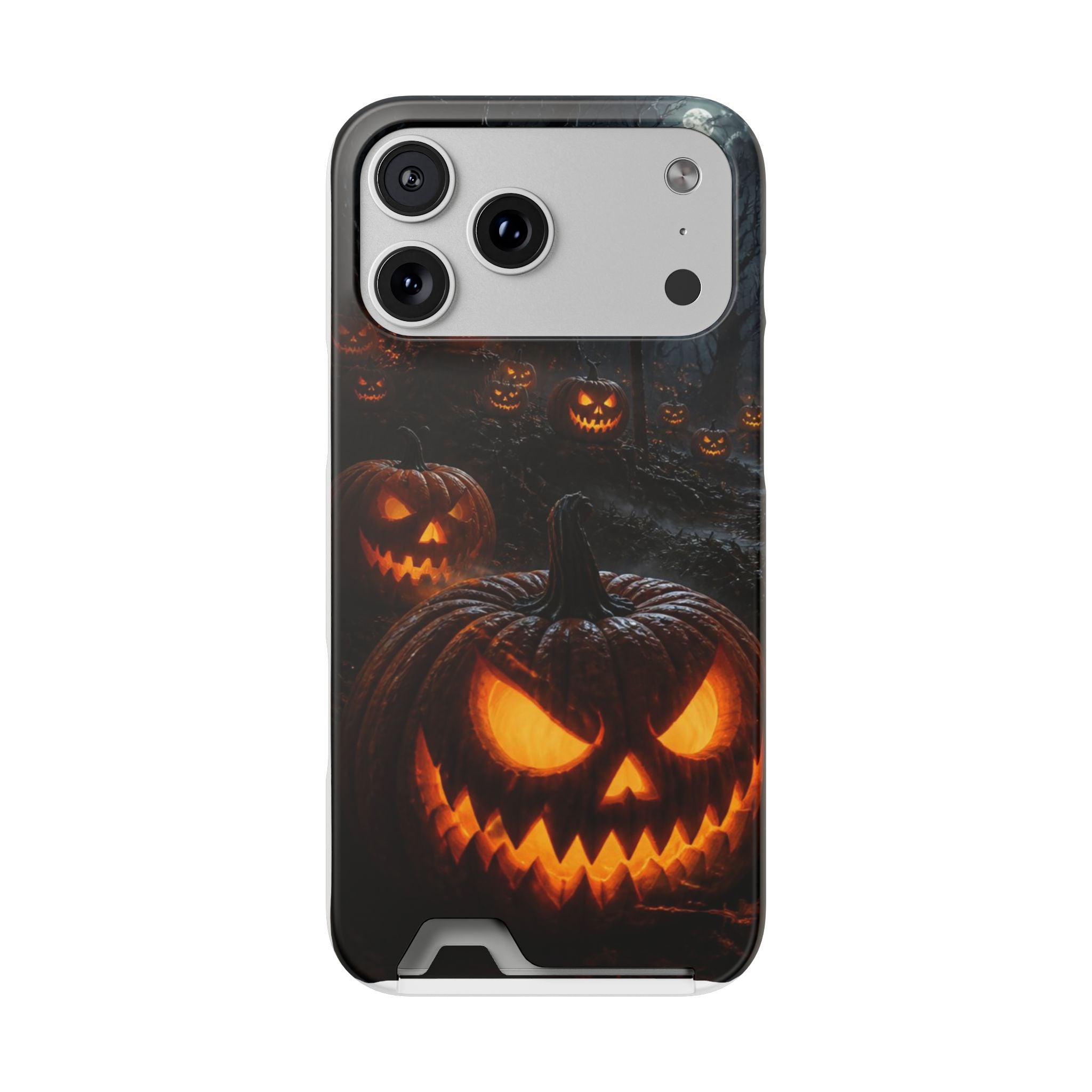 Halloween Jack-O'-Lantern Phone Card Case — Spooky Pumpkin Night Wallet Case