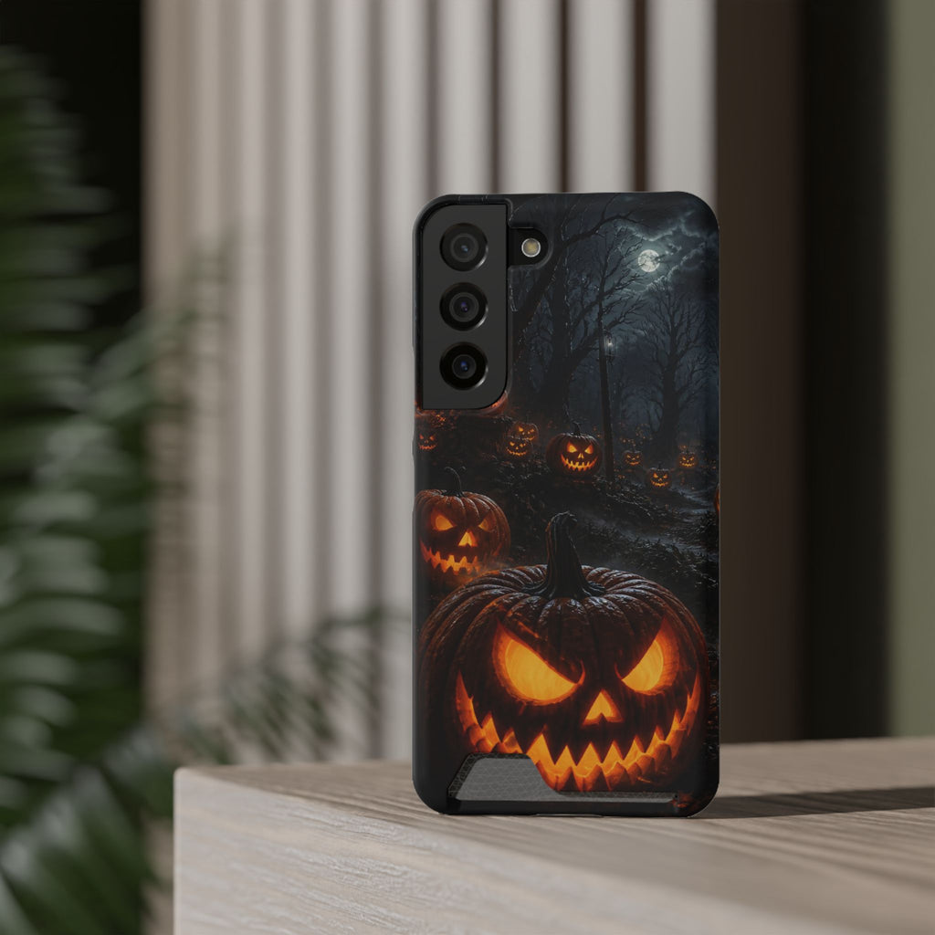 Halloween Jack-O'-Lantern Phone Card Case — Spooky Pumpkin Wallet Phone Case