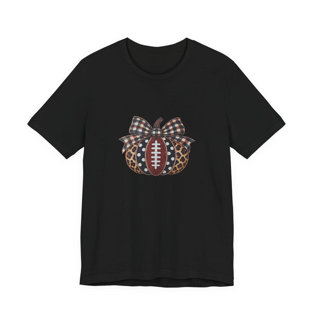Football Pumpkin Tee — Leopard & Buffalo Plaid Bow Fall Football Shirt