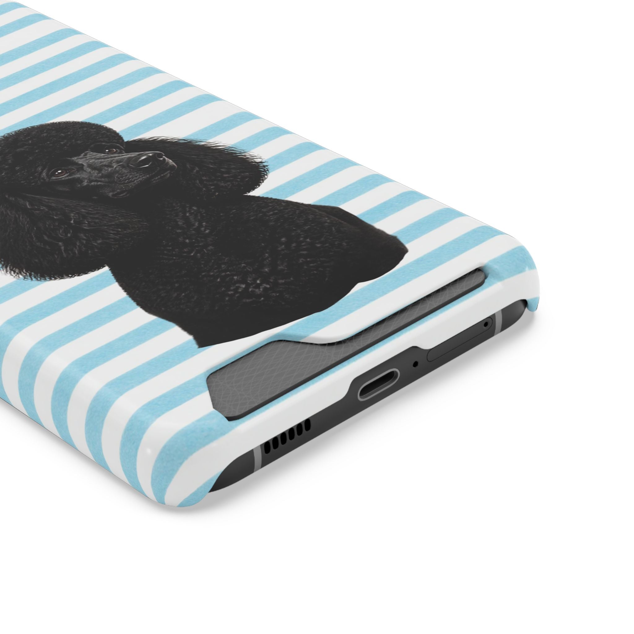 Poodle Stripe Phone Card Case – Blue Striped Wallet Case with Black Poodle