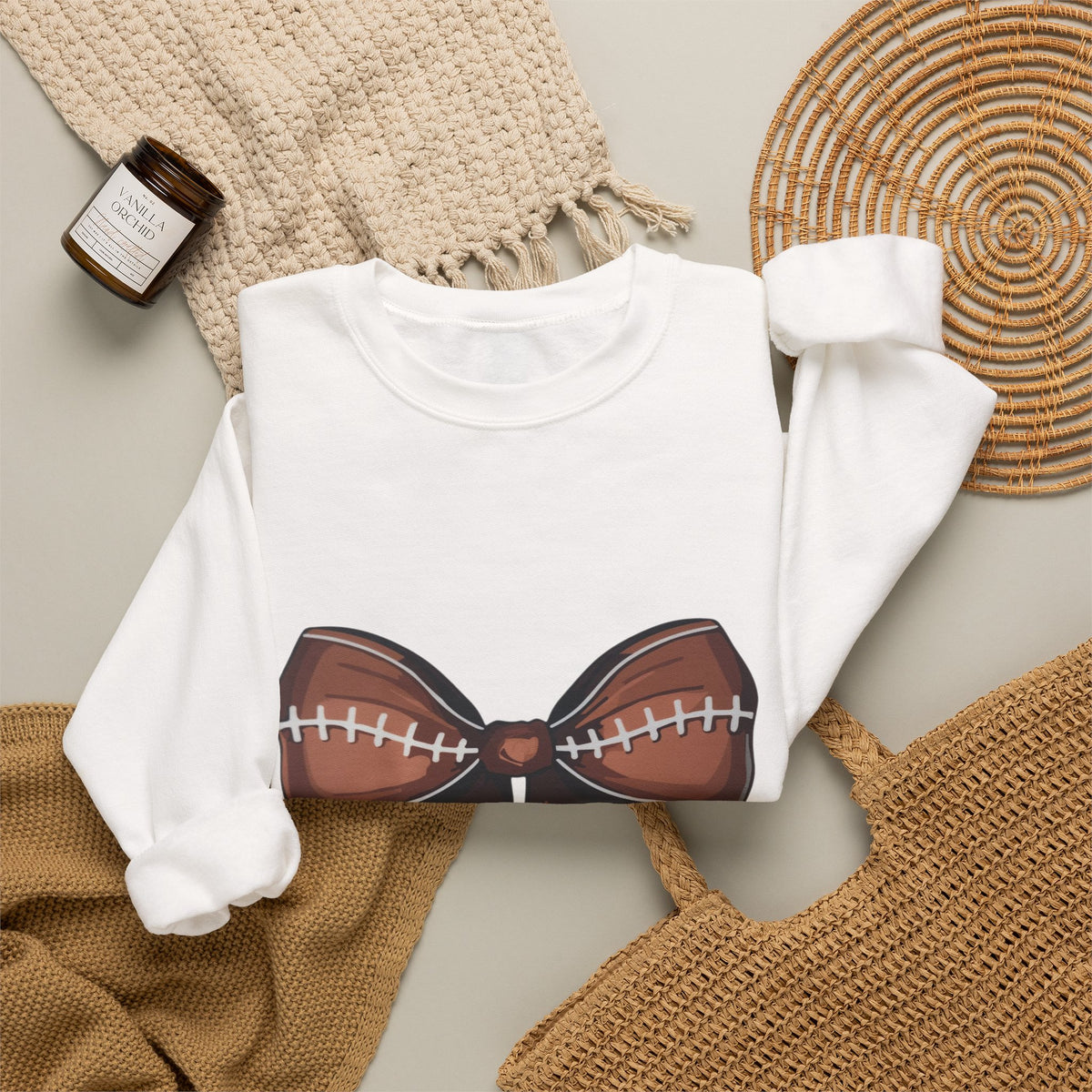 Football Bow Sweatshirt - Cute Game Day Ribbon Crewneck for Fans