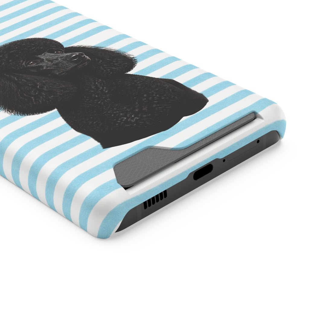 Poodle Stripe Phone Card Case – Blue Striped Wallet Case with Black Poodle