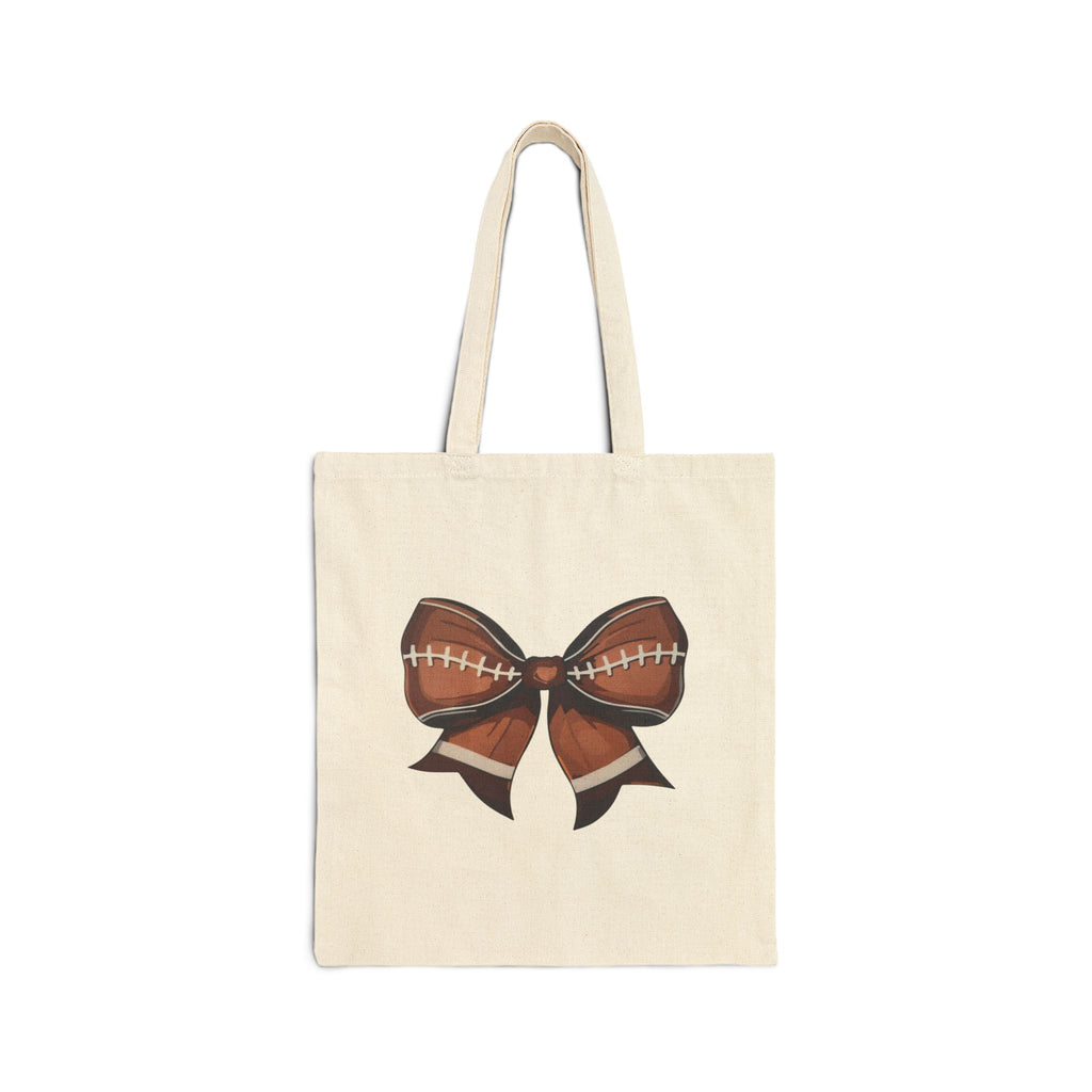 Football Bow Tote Bag — Game Day Canvas Grocery & Gift Tote