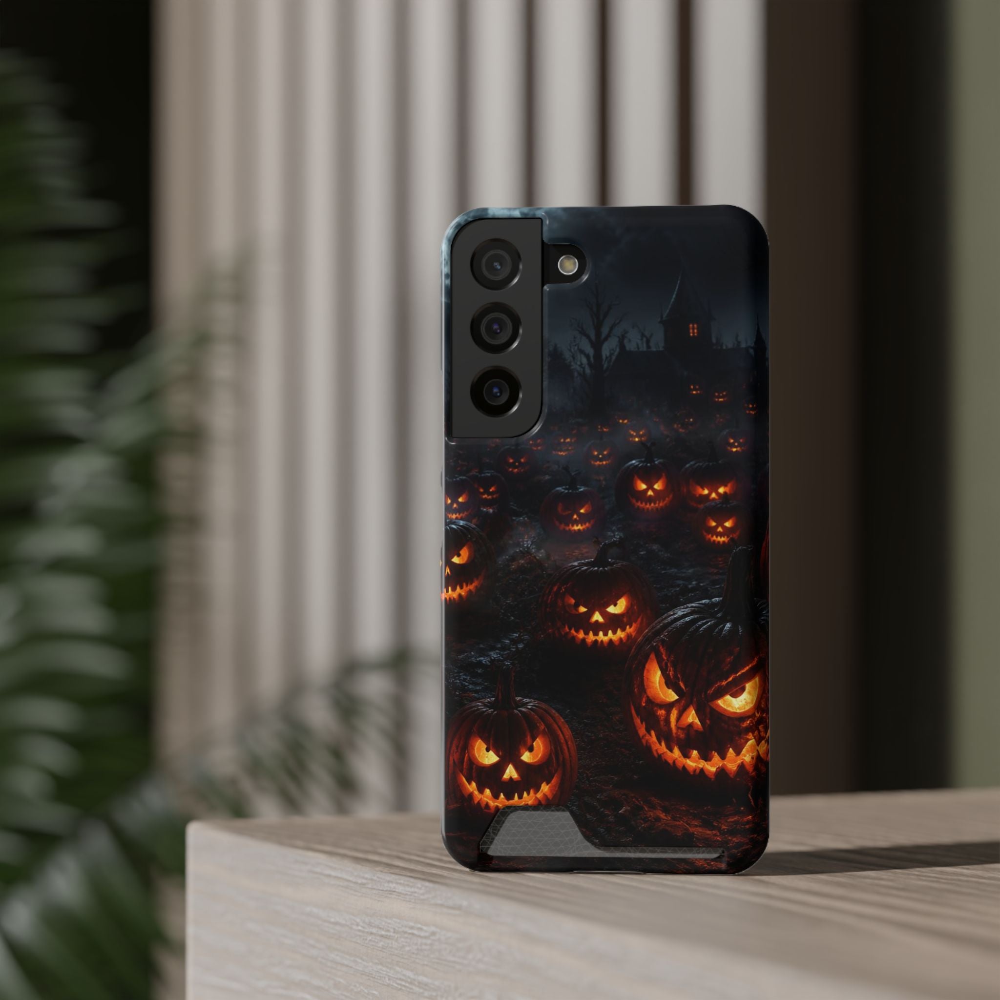 Halloween Jack-o'-Lantern Phone Card Case — Spooky Pumpkin Wallet Case