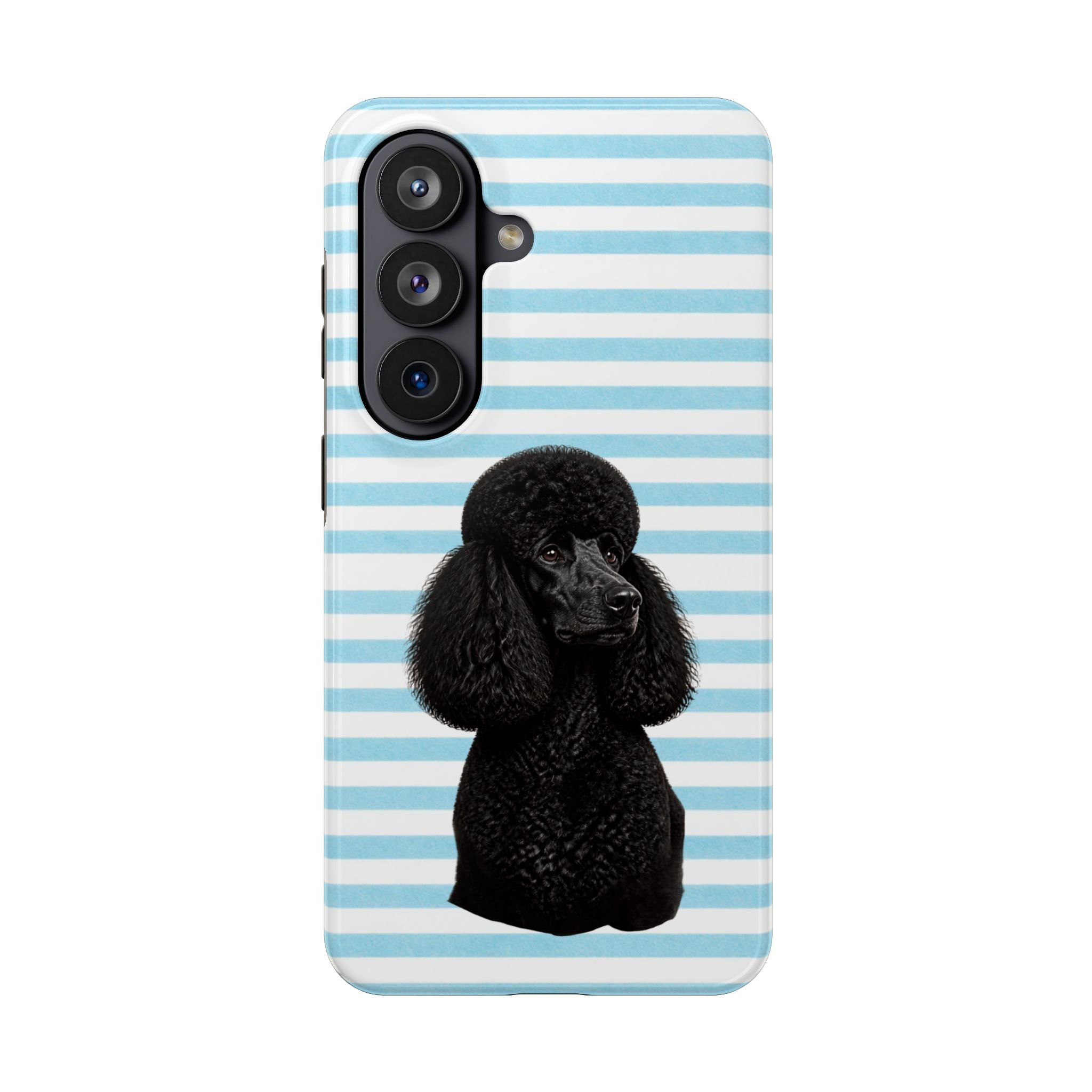 Poodle Phone Case – Blue Striped Tough Protective Cover