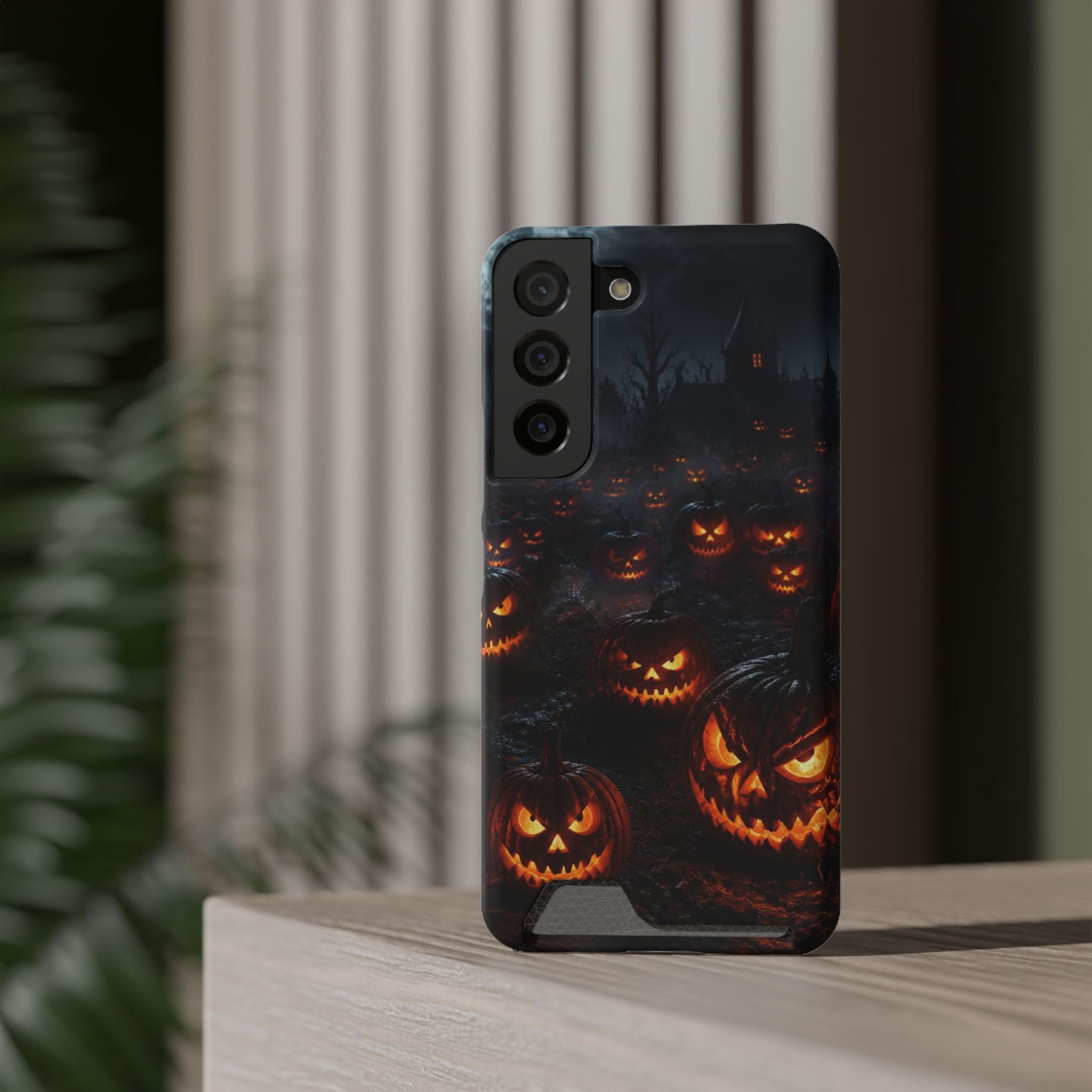Halloween Jack-o'-Lantern Phone Card Case — Spooky Pumpkin Wallet Case
