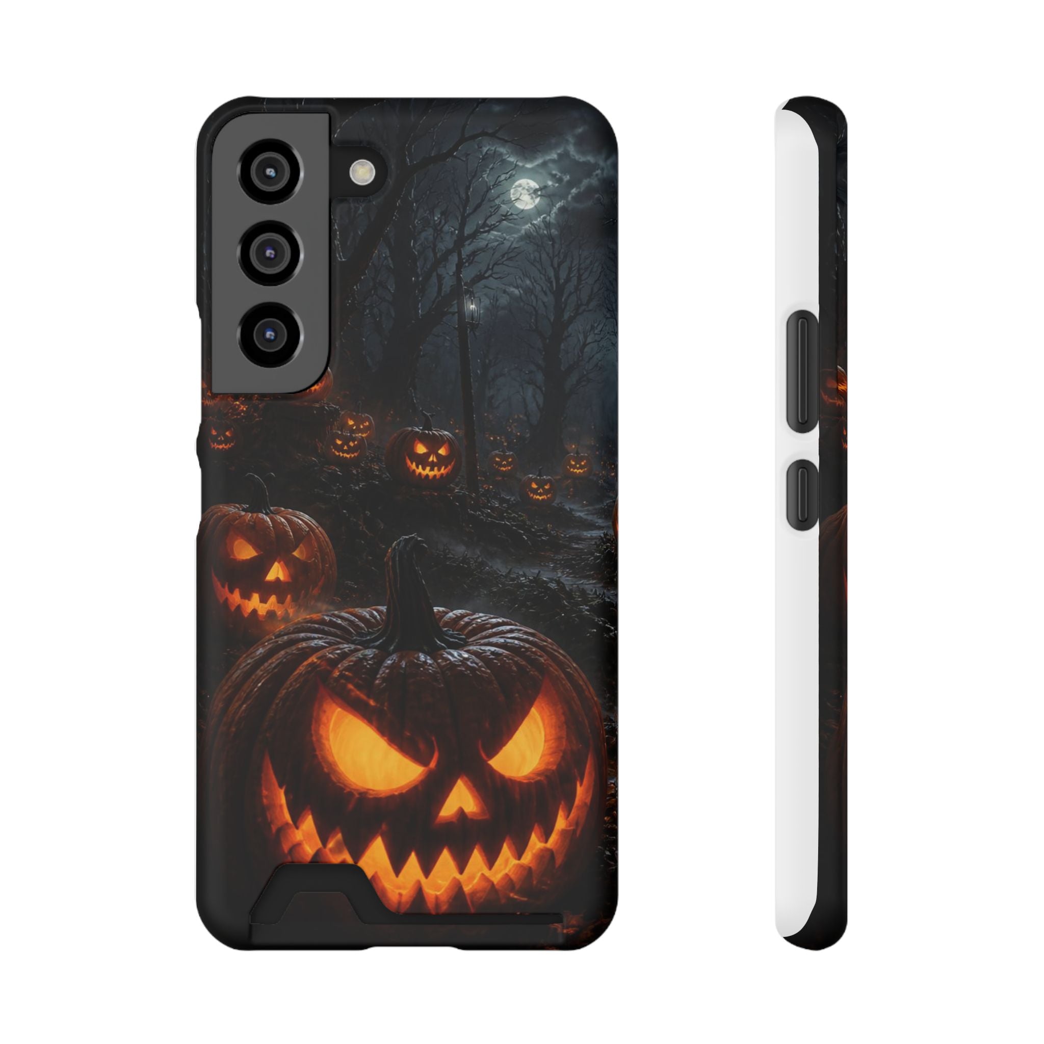 Halloween Jack-O'-Lantern Phone Card Case — Spooky Pumpkin Wallet Phone Case