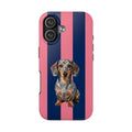 Dachshund Phone Case — Cute Blue & Pink Stripe Tough Protective Cover
