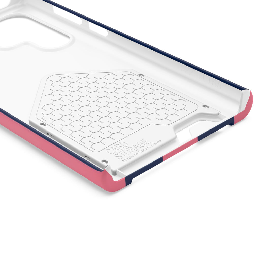 Dachshund Stripe Phone Case with Card Holder — Pink & Navy Cute Dog Wallet Case