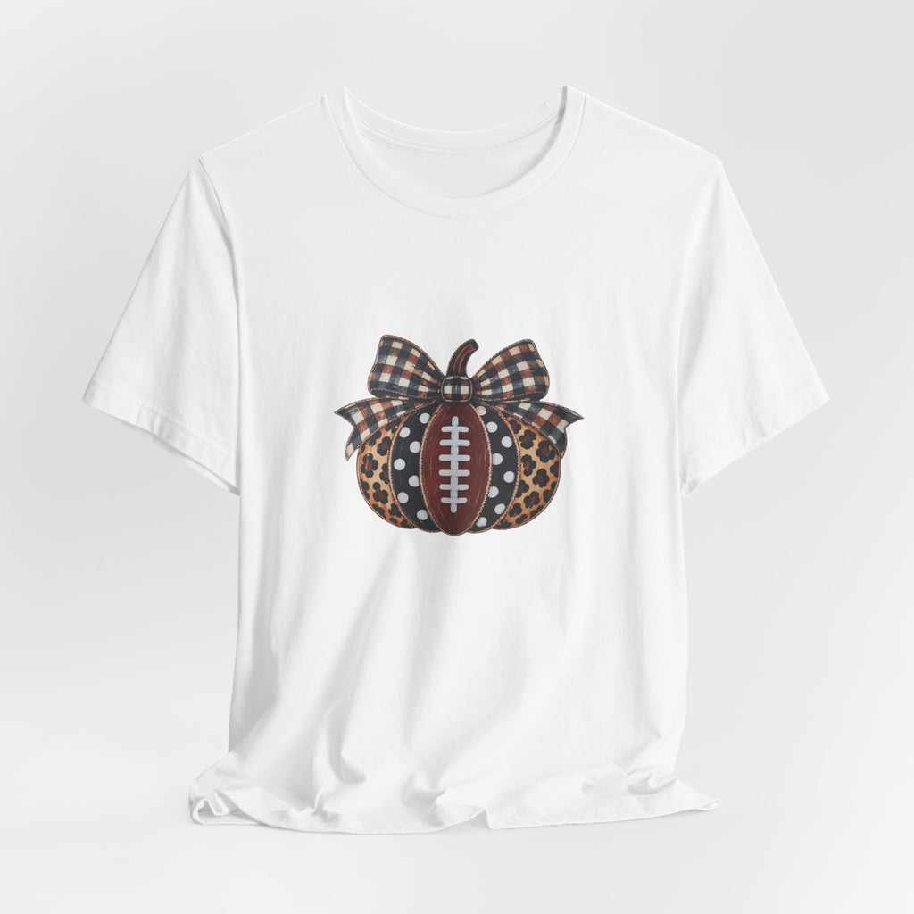 Football Pumpkin Tee — Leopard & Buffalo Plaid Bow Fall Football Shirt