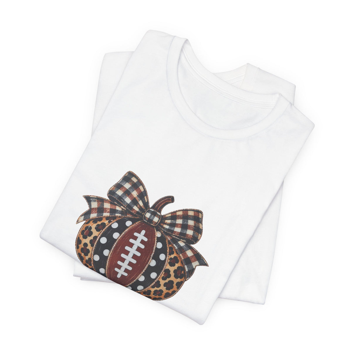 Football Pumpkin Tee — Leopard & Buffalo Plaid Bow Fall Football Shirt