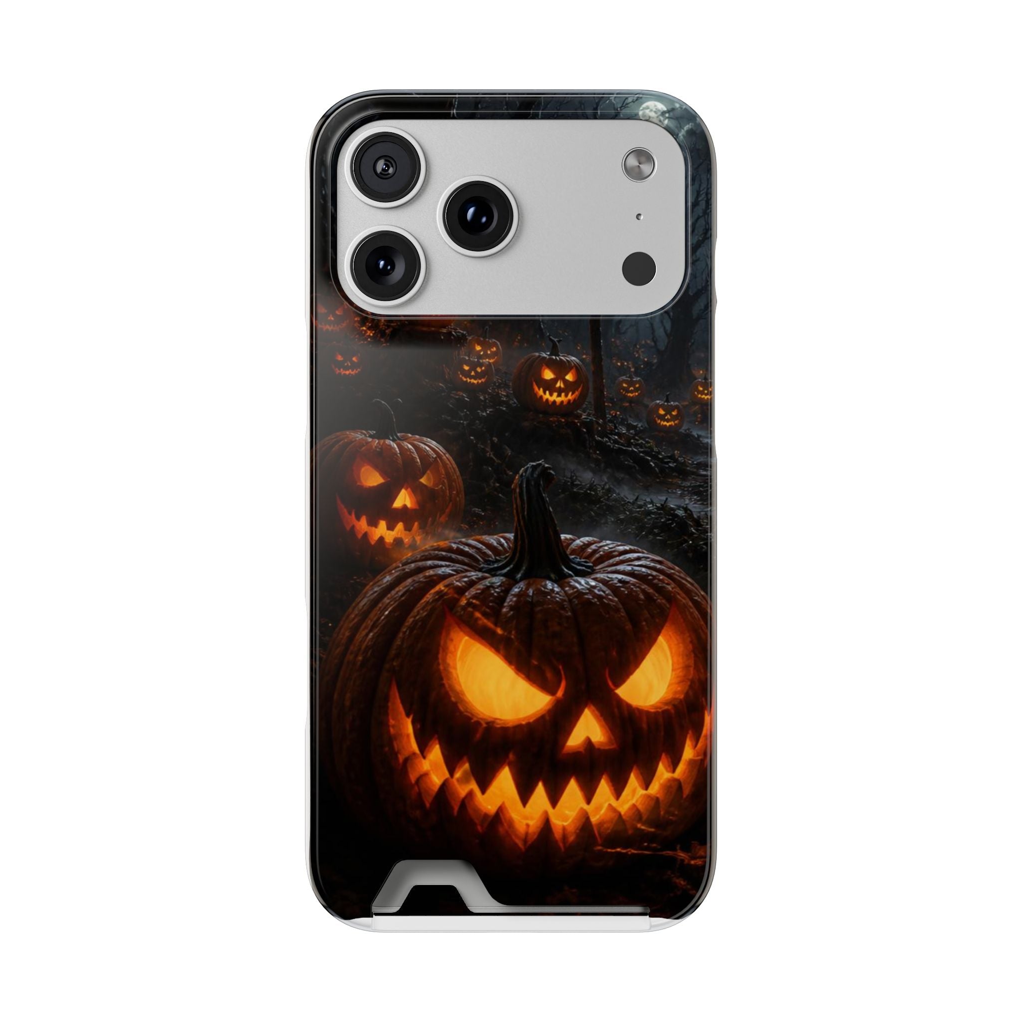 Halloween Jack-O'-Lantern Phone Card Case — Spooky Pumpkin Night Wallet Case