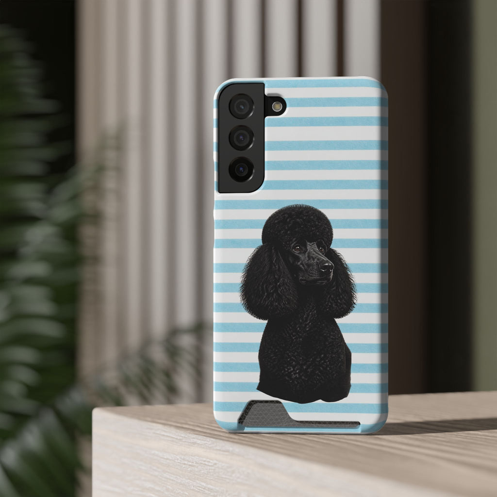 Poodle Stripe Phone Card Case – Blue Striped Wallet Case with Black Poodle