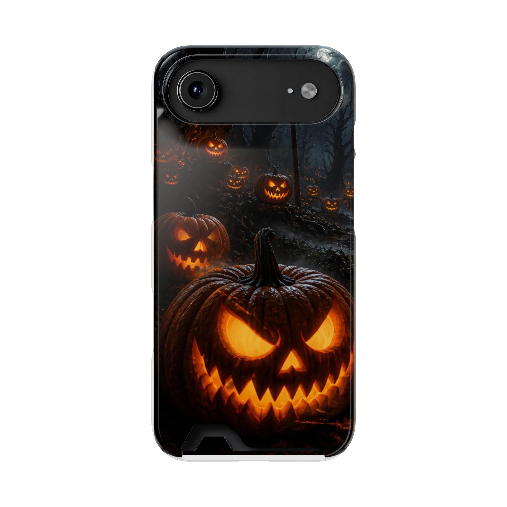 Halloween Jack-O'-Lantern Phone Card Case — Spooky Pumpkin Night Wallet Case