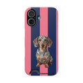 Dachshund Stripe Card-Holder Phone Case — Pink & Navy Wallet Case