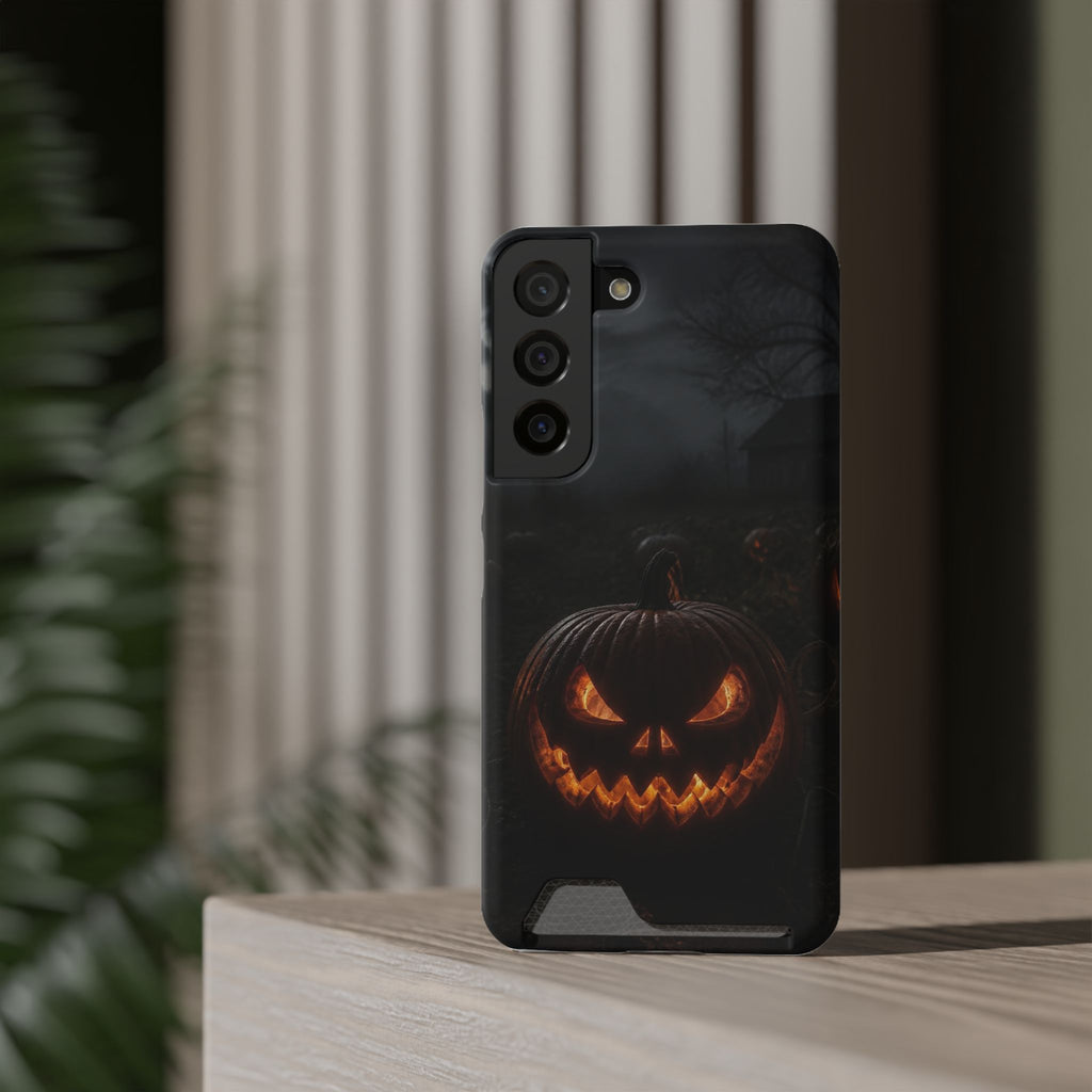 Jack-O'-Lantern Halloween Phone Card Case — Spooky Pumpkin Wallet Phone Case