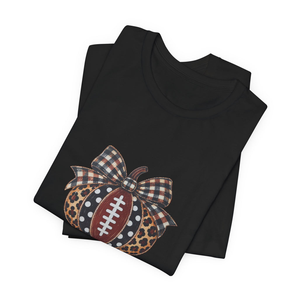 Football Pumpkin Tee — Leopard & Buffalo Plaid Bow Fall Football Shirt