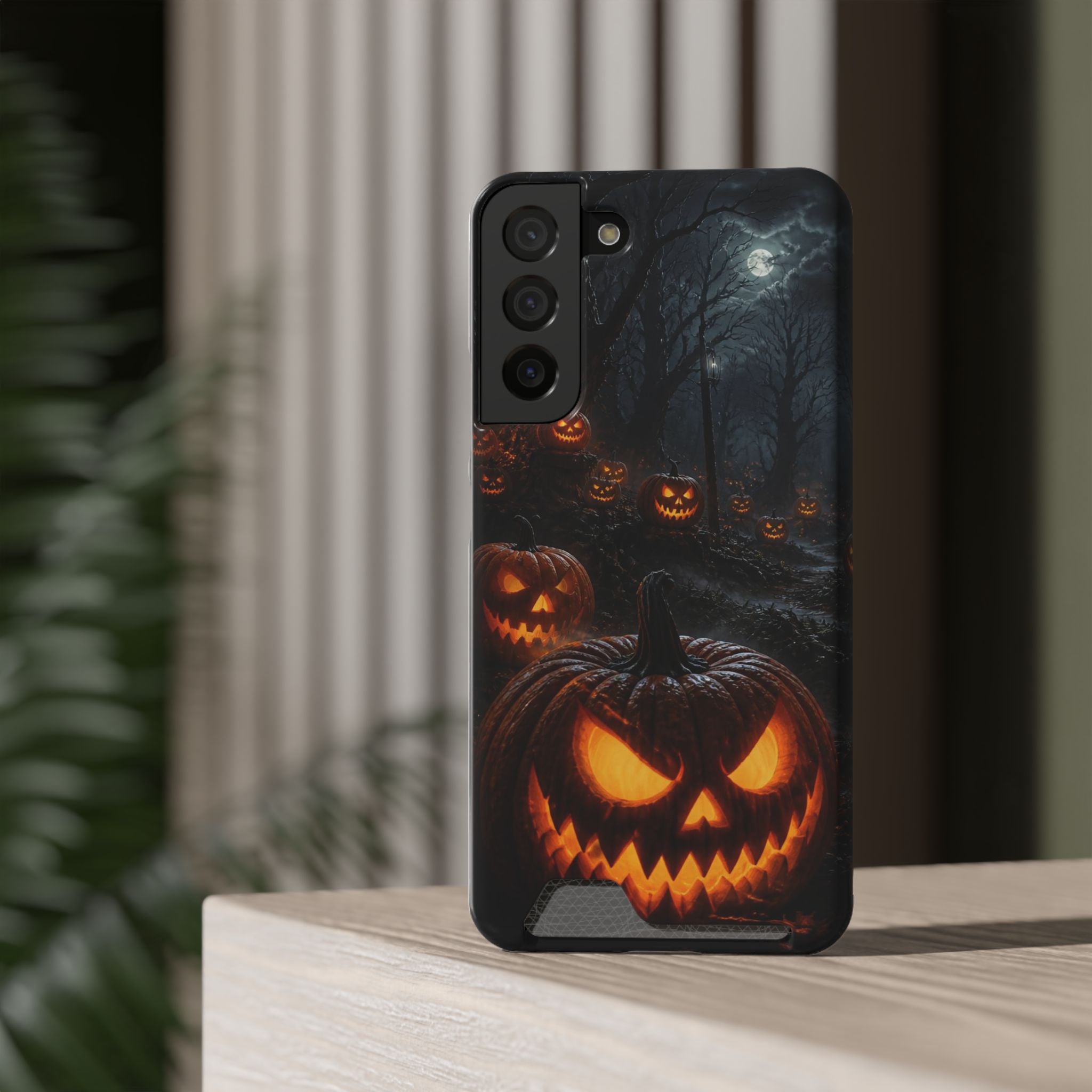 Halloween Jack-O'-Lantern Phone Card Case — Spooky Pumpkin Wallet Phone Case