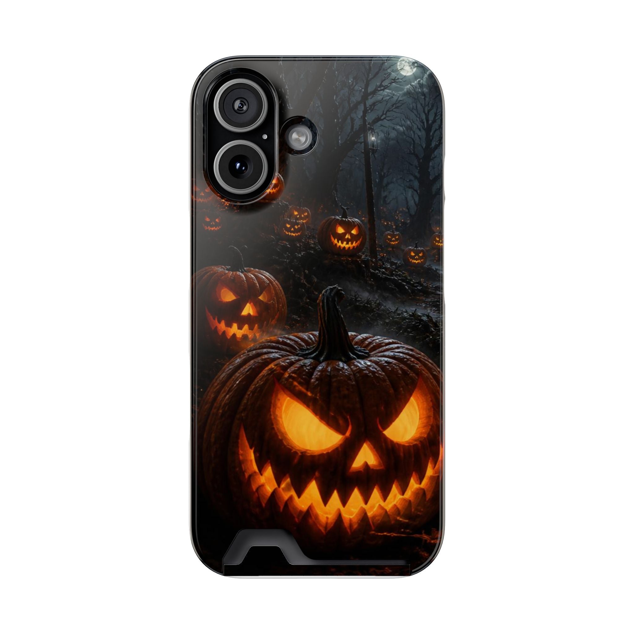Halloween Jack-O'-Lantern Phone Card Case — Spooky Pumpkin Night Wallet Case