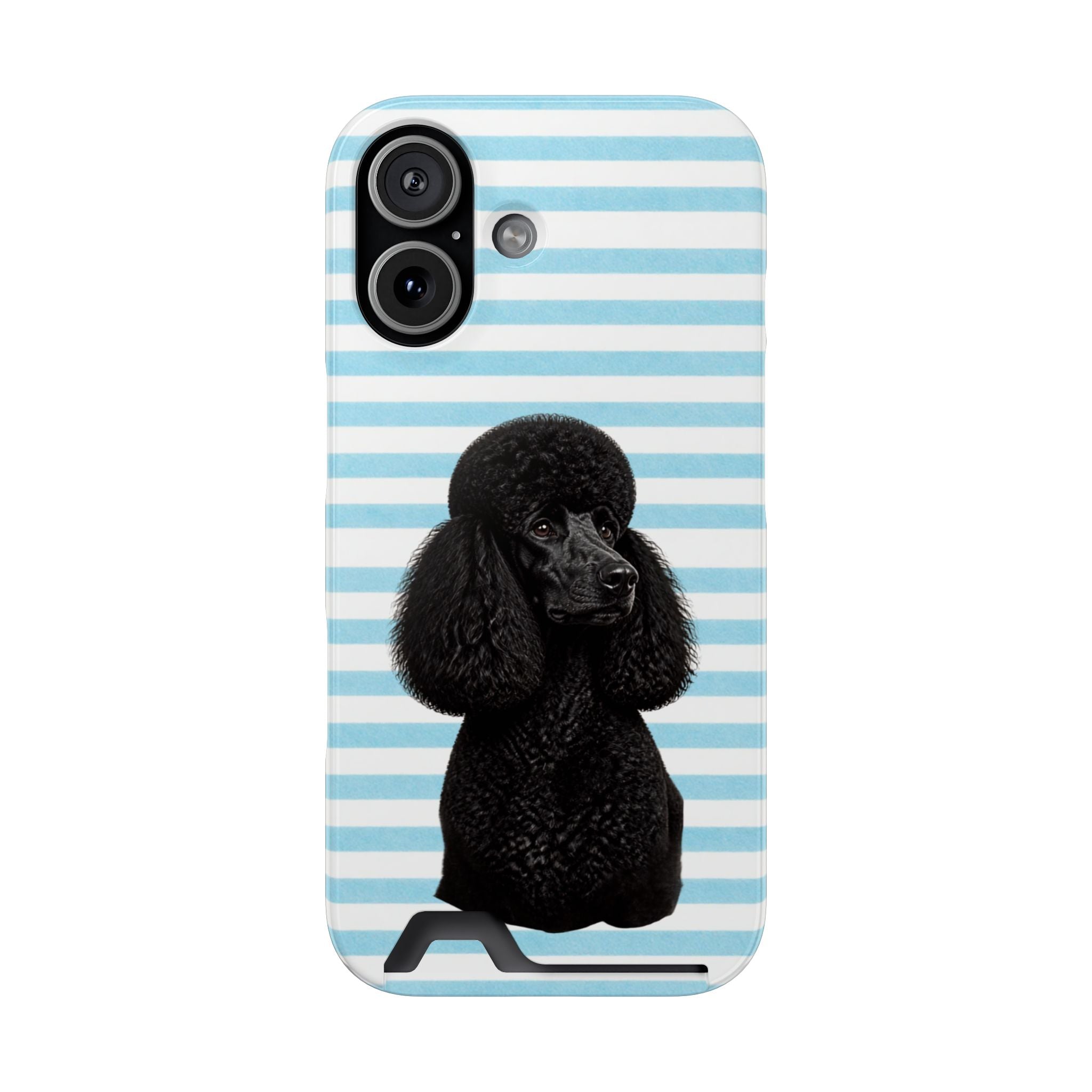 Poodle Stripe Phone Card Case – Blue Striped Wallet Case with Black Poodle