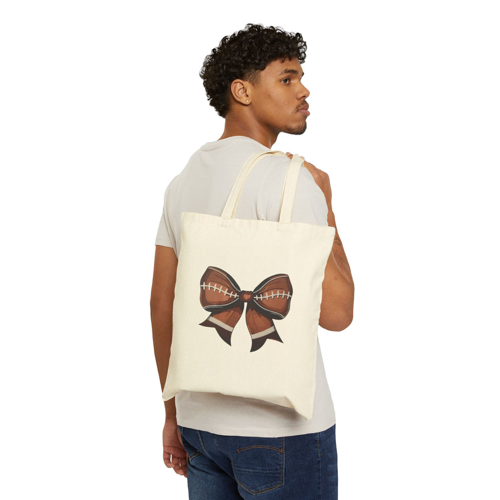 Football Bow Tote Bag — Game Day Canvas Grocery & Gift Tote
