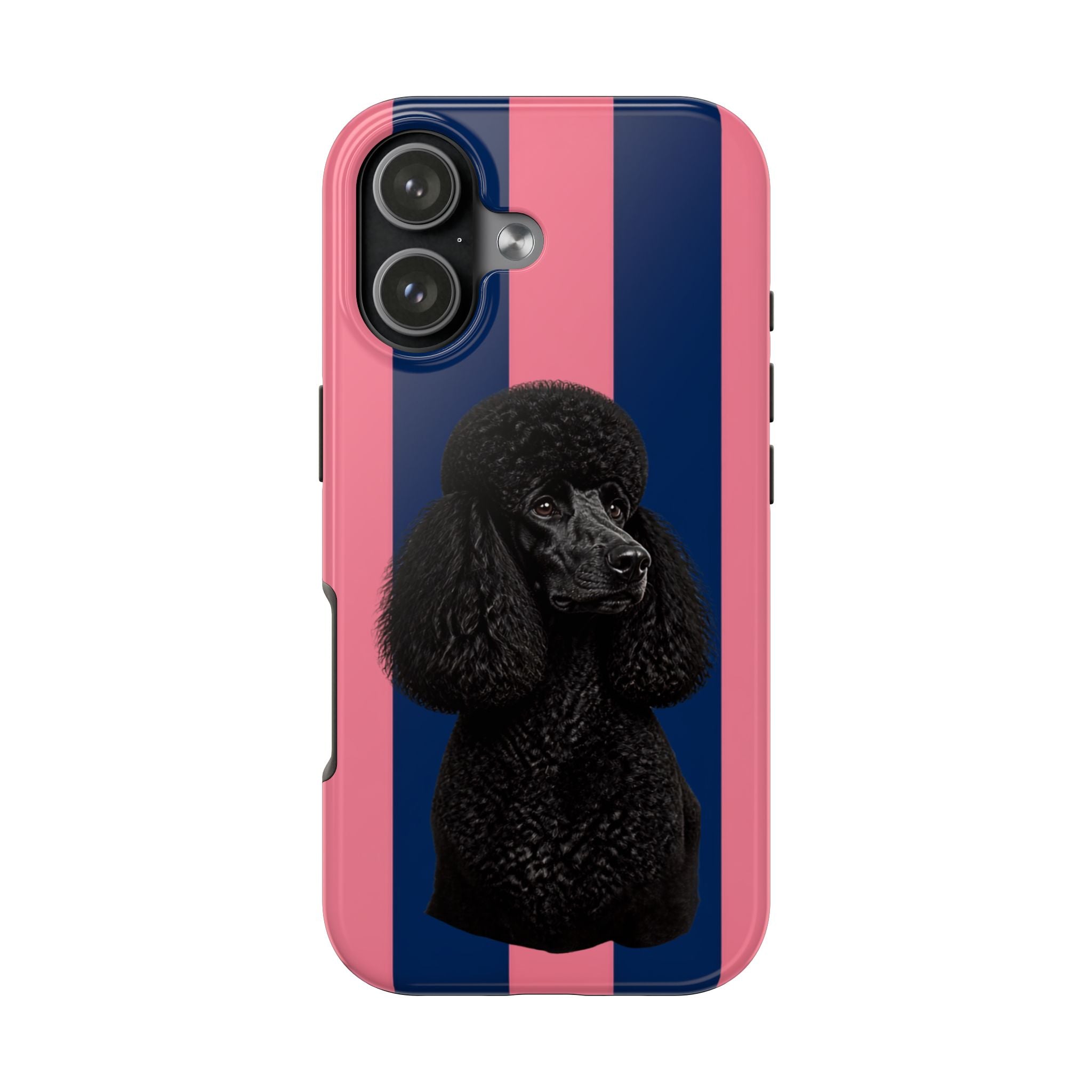 Poodle Stripe Tough Phone Case — Protective Pink & Navy Dog Phone Cover