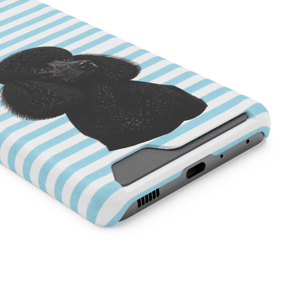 Poodle Stripe Phone Card Case – Blue Striped Wallet Case with Black Poodle