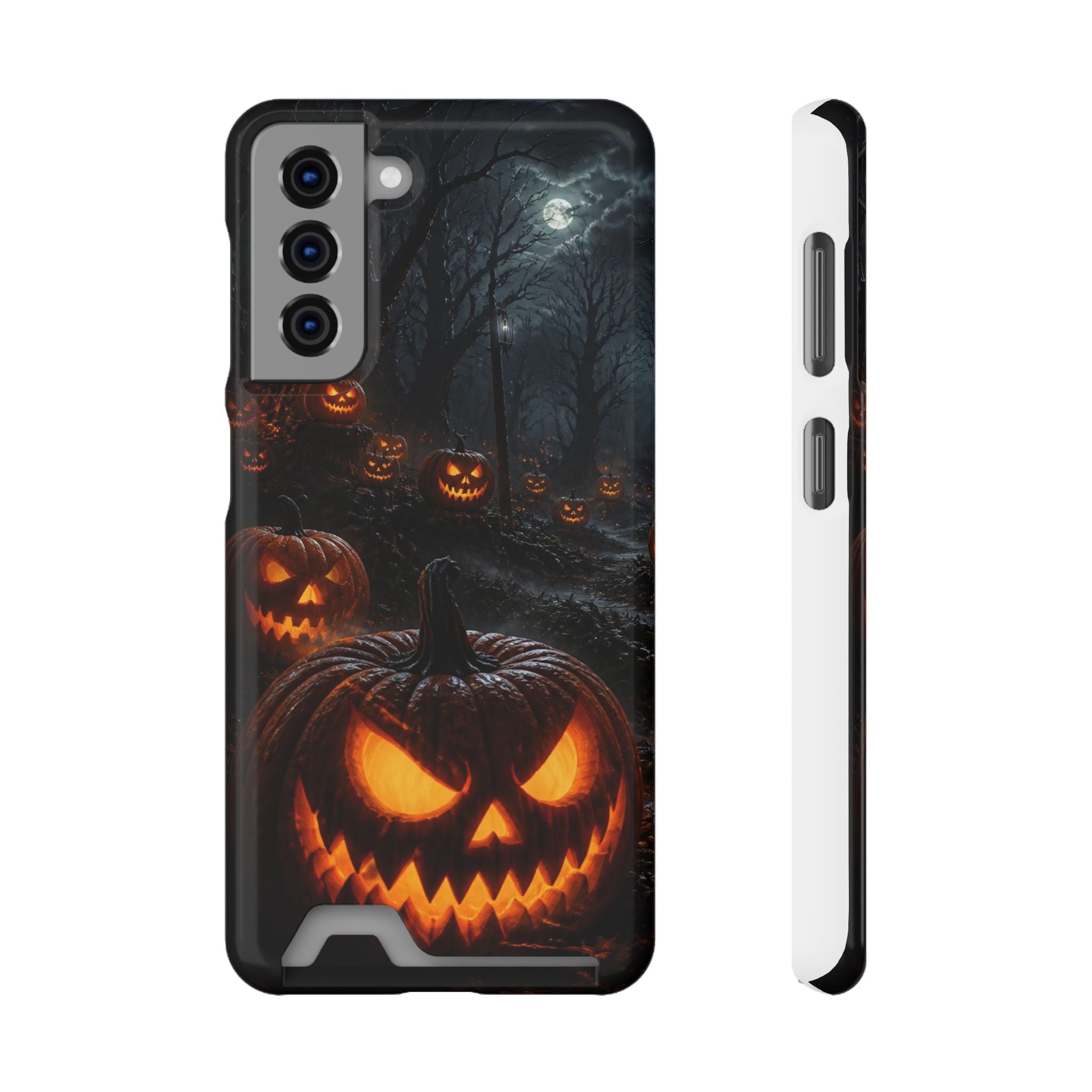 Halloween Jack-O'-Lantern Phone Card Case — Spooky Pumpkin Wallet Phone Case